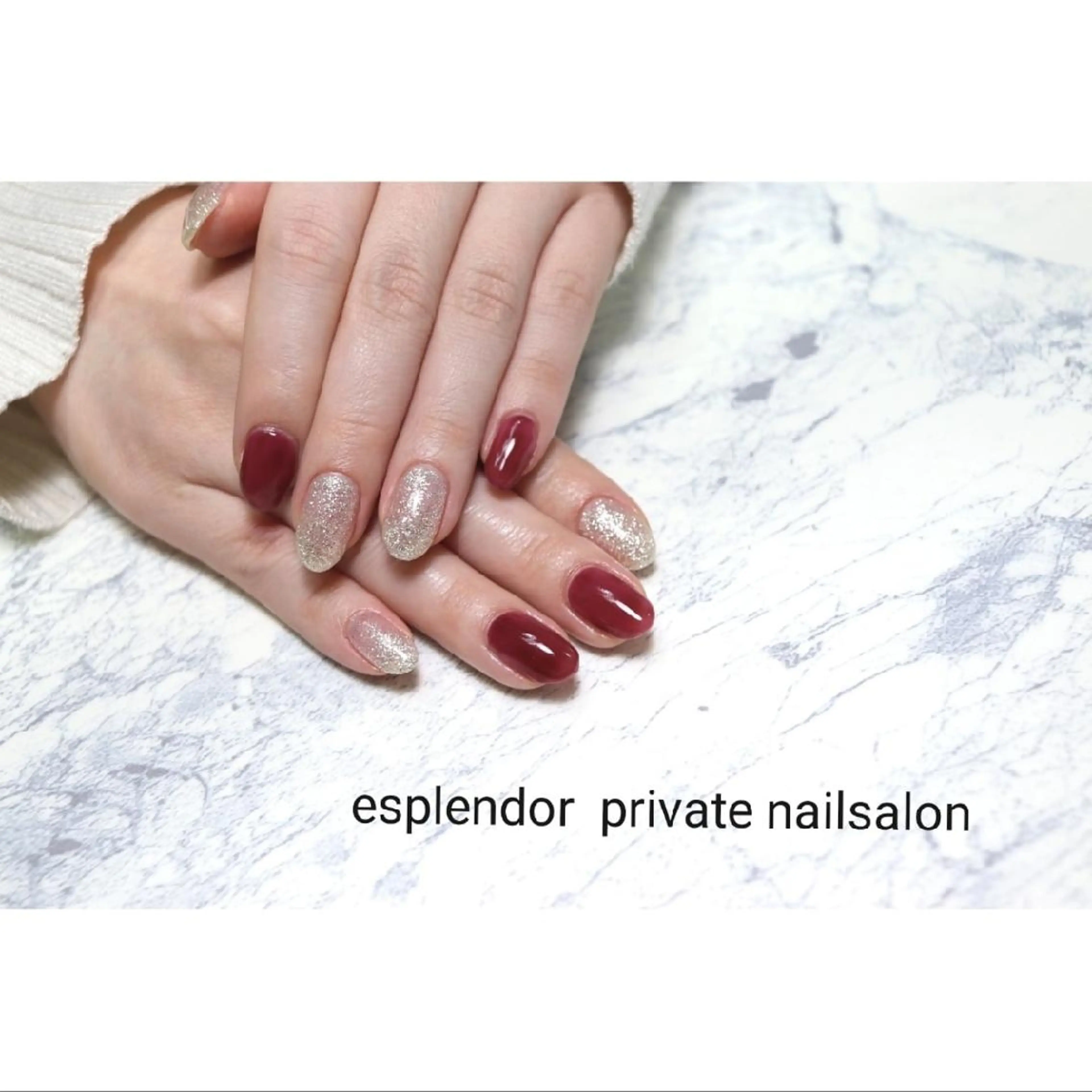 ネイル ボルドー クリアネイル シルバー esplendor  エスプレンドル所属・esplendor  エスプレンドルのネイルデザイン