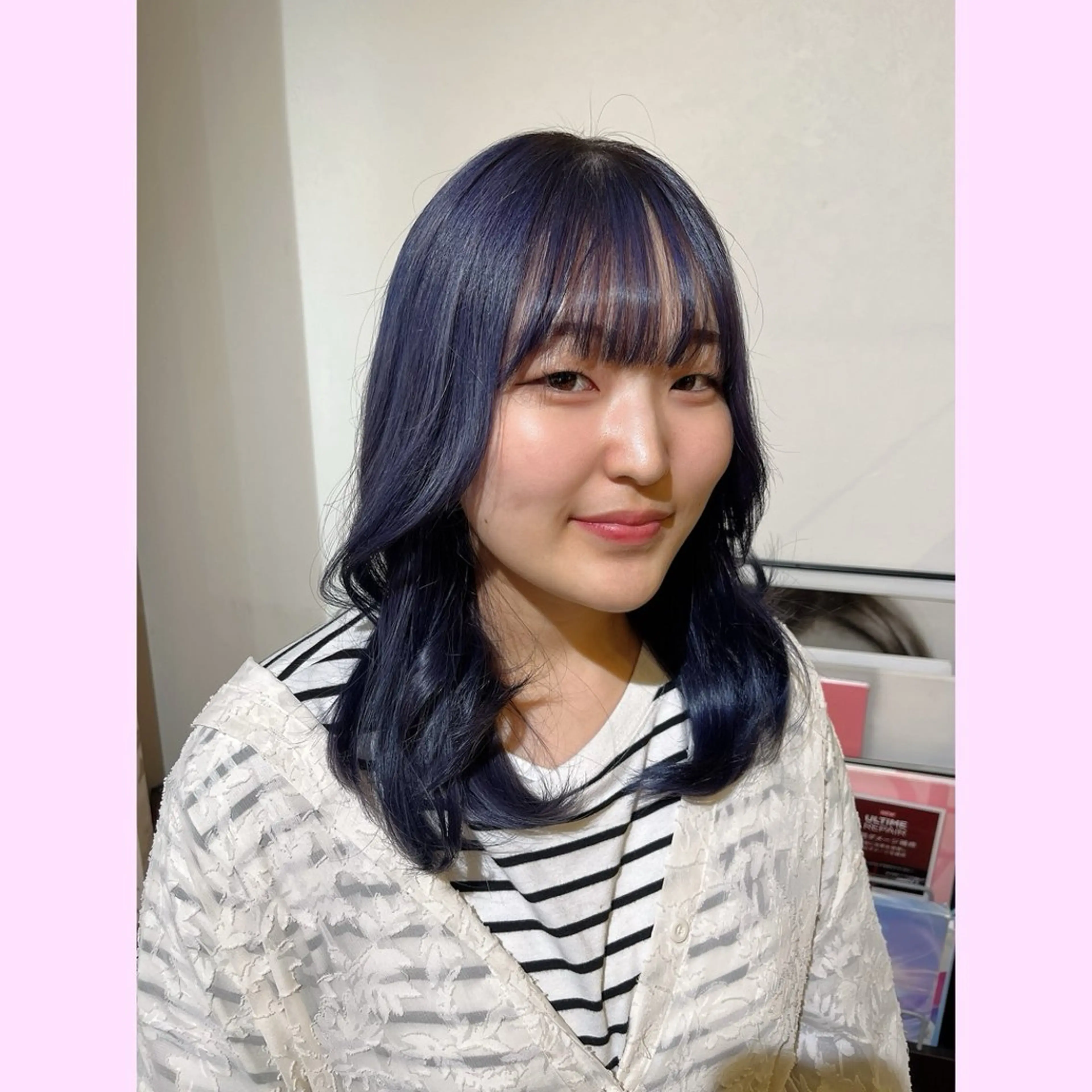 セミロング カラー ブリーチ ケアブリーチ デザインカラー ハイトーンカラー ネイビーカラー 岐阜グレージュカラー 韓国ヘアLinaのヘアスタイル