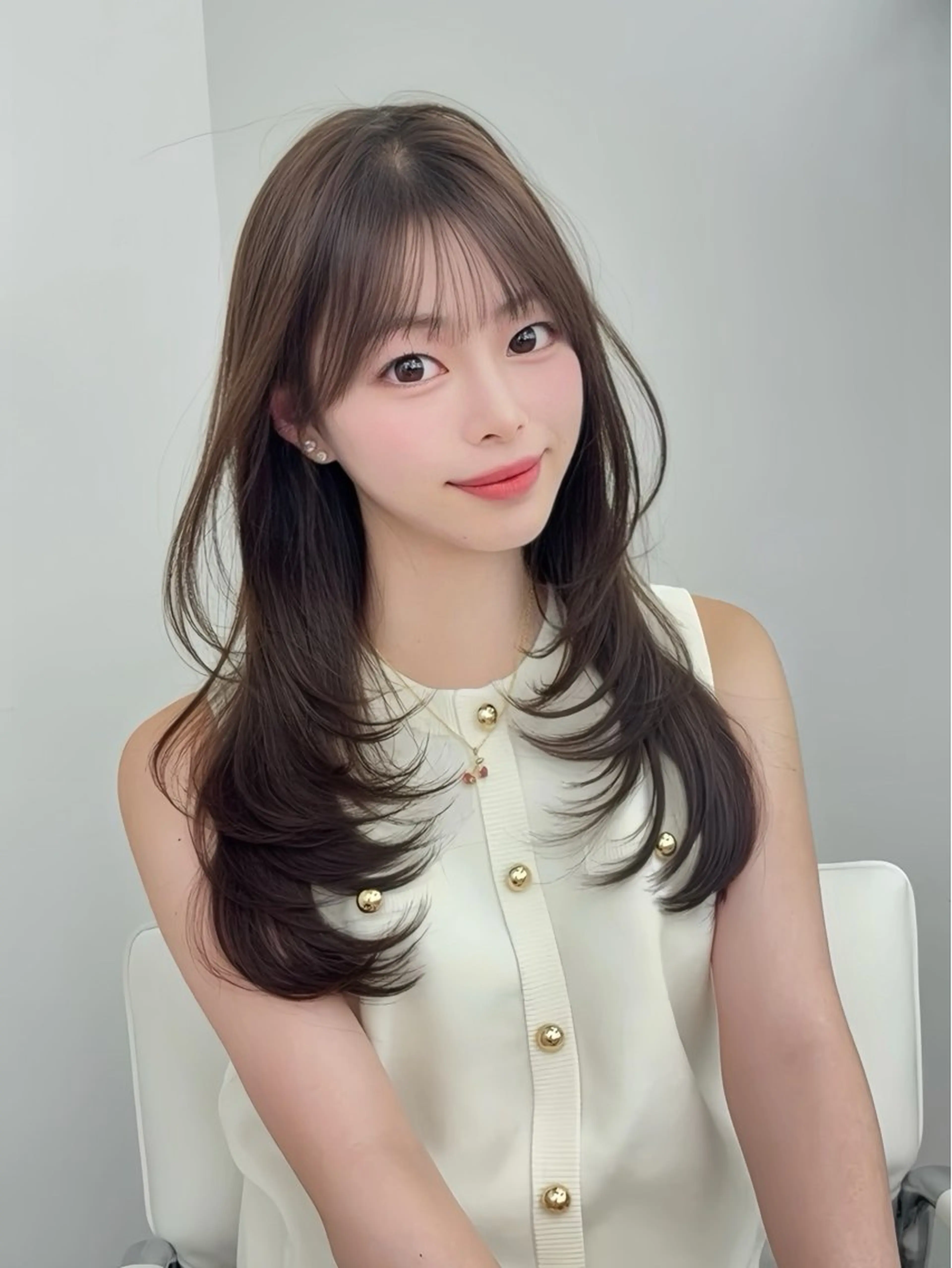 ロング カラー 小顔カット カット ヘアカラー トリートメント 韓国ヘア/レイヤー/ 顔まわり足立遥奈のヘアスタイル