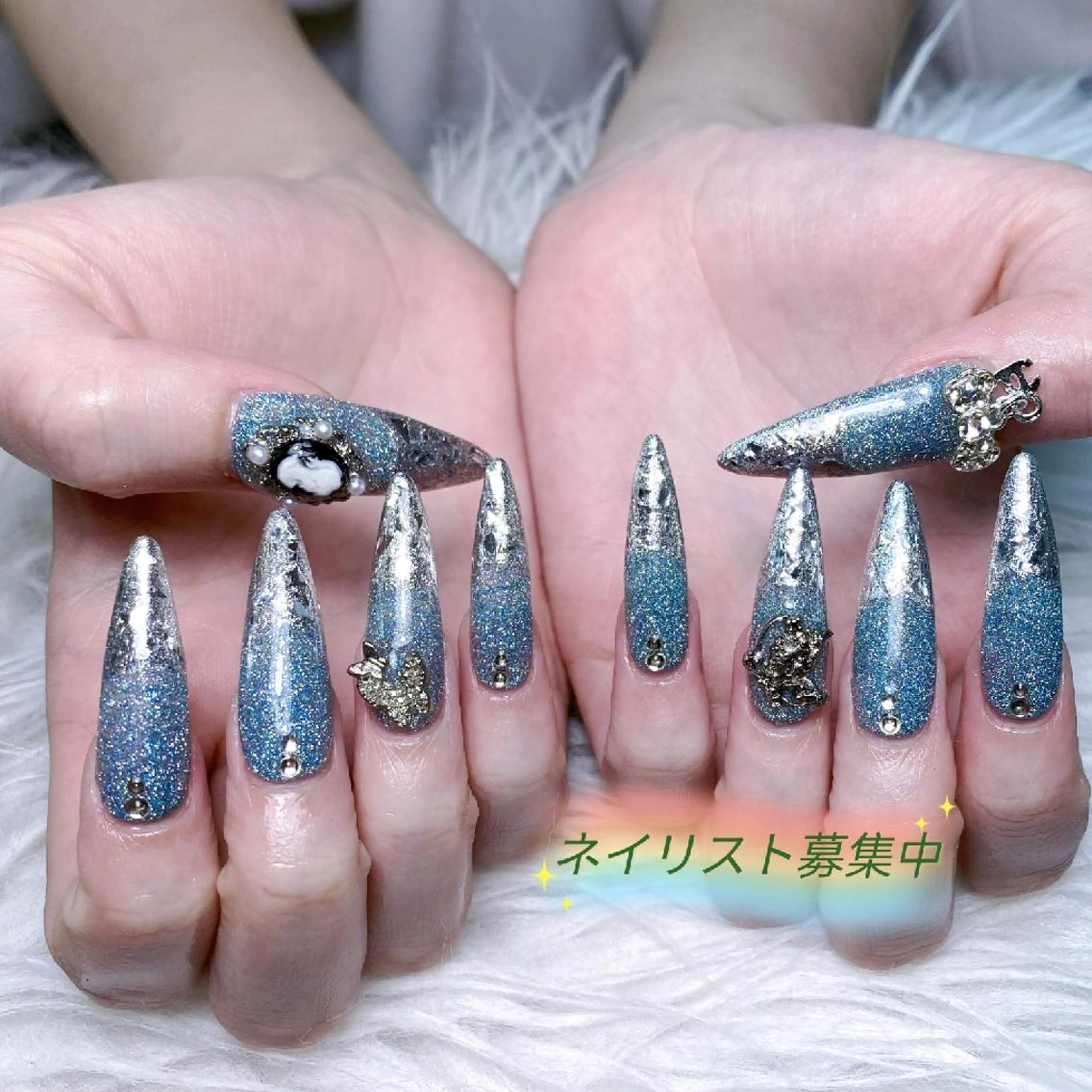 ネイル オーロラネイル フレンチネイル ハート 韓国ネイル ミラーネイル ハンドネイル NailPrincess所属・princess スカルプ専門店のネイルデザイン