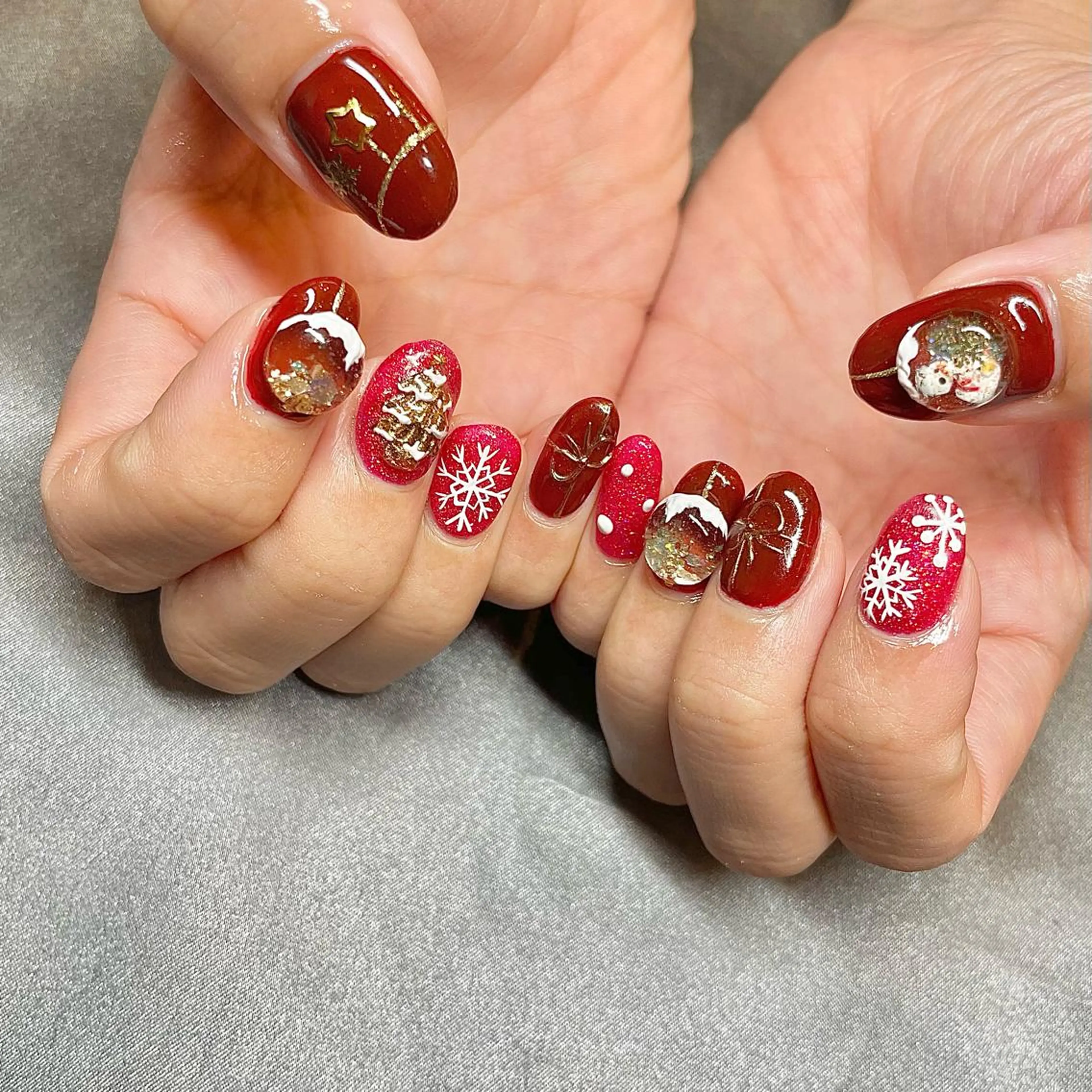 ミディアム カラー パーマ ヘアアレンジ メンズ キッズ ネイル マツエク・マツパ アイブロウ クリスマス 冬ネイル クリスマス nail&eye Aoのマツエク・マツパデザイン