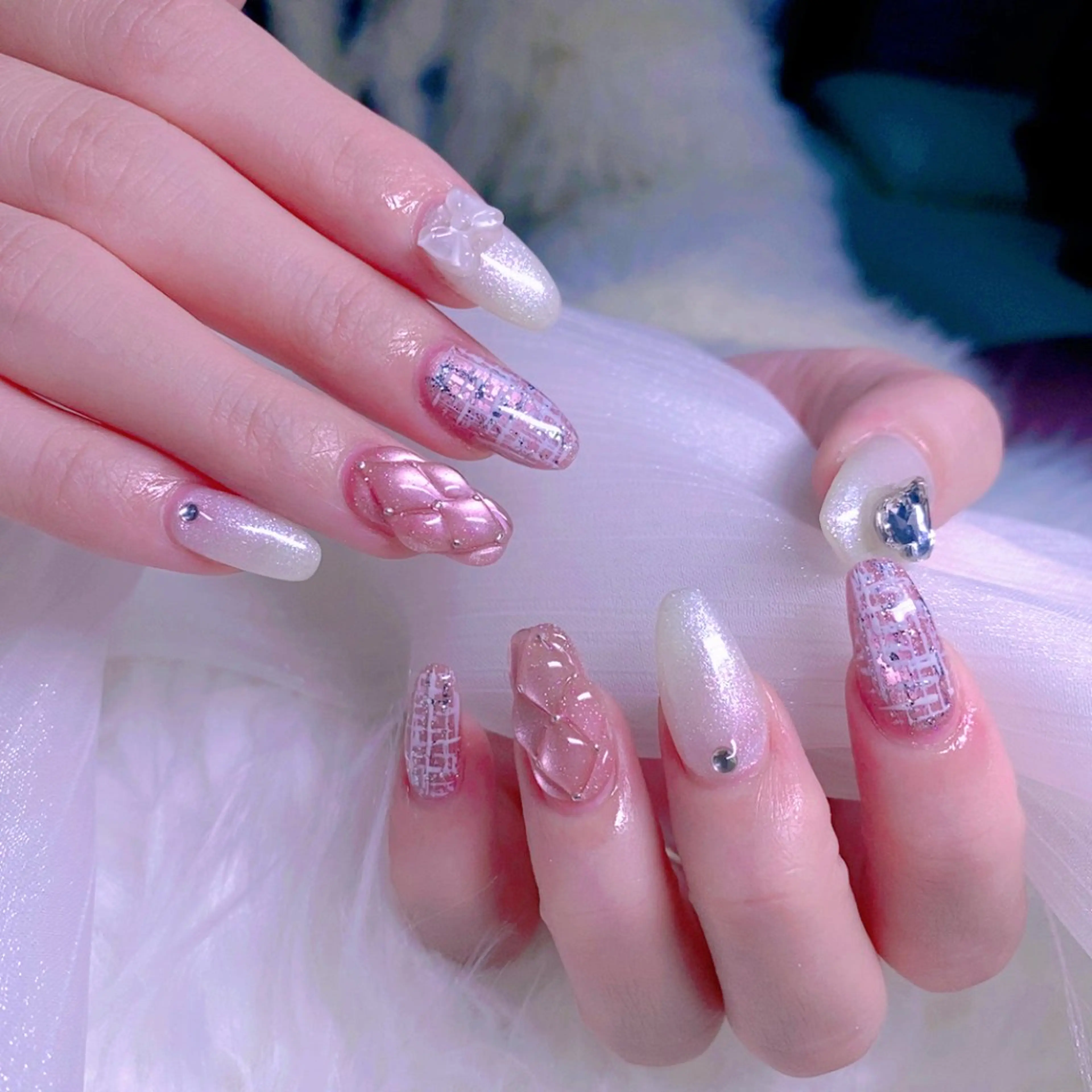 ネイル ロングネイル マグネットネイル ツイードネイル 冬ネイル ハンドネイル Nail Yunaのネイルデザイン