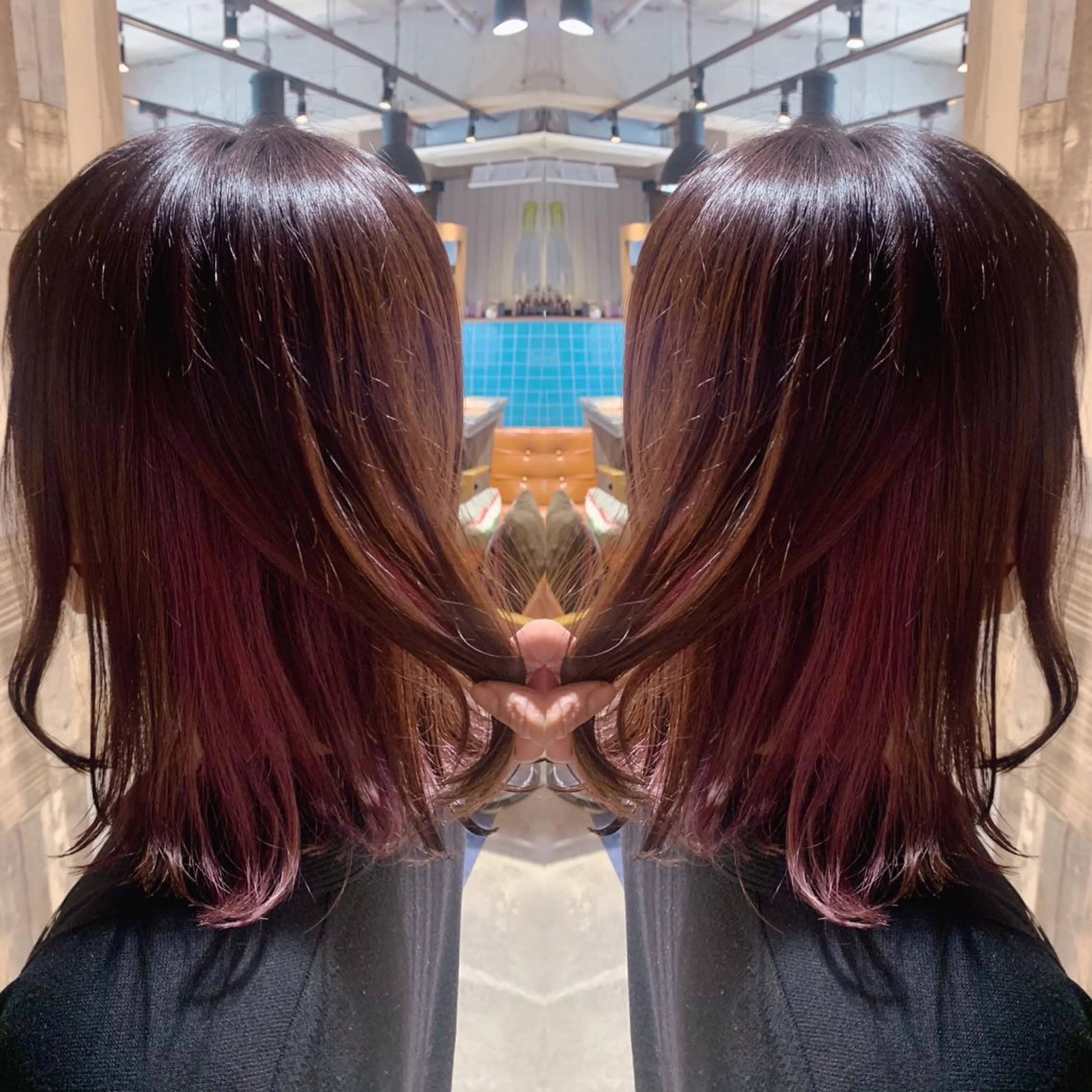 ミディアム カラー ピンクカラー パープルカラー 韓国🇰🇷 ✂︎hair 内田愛のヘアスタイル