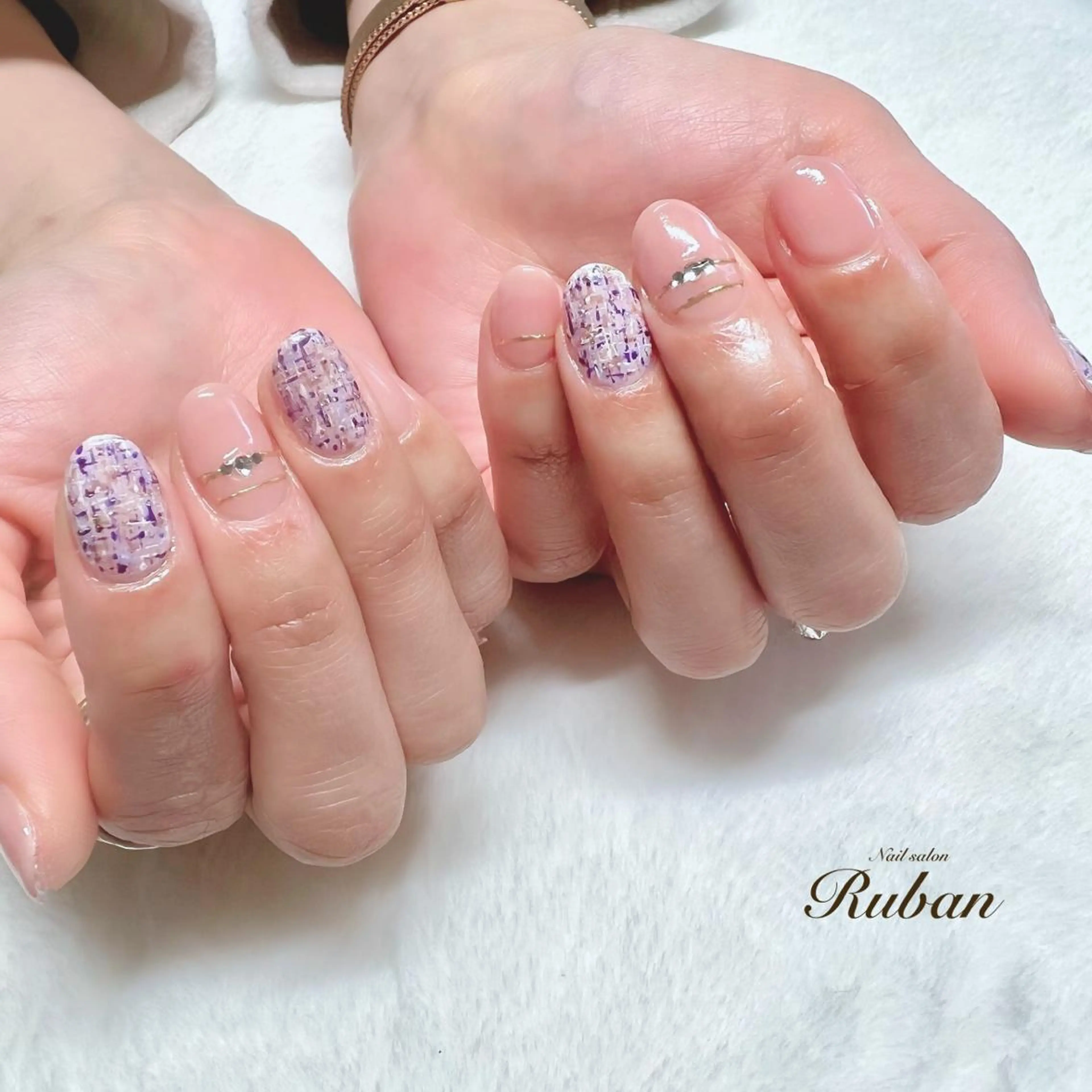 ネイル ミラーネイル ピンク シンプルネイル ツイードネイル Nail salon Ruban所属・Nail salon Rubanのネイルデザイン