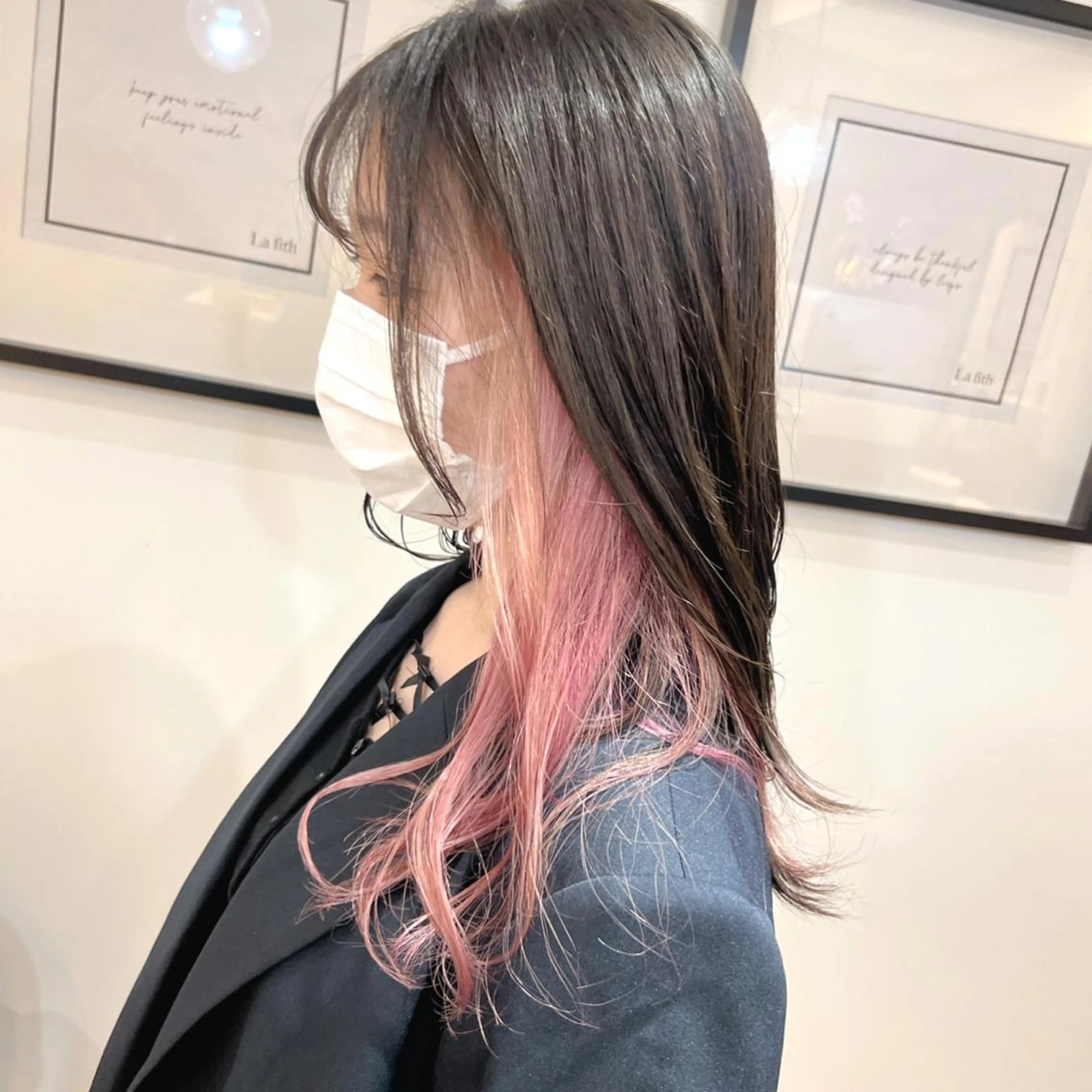 ロング カラー インナーカラー ピンクカラー La fith hair arts 吉祥寺店所属・ブリーチなしカラー✨ ダブルカラー✨ワタベのヘアスタイル