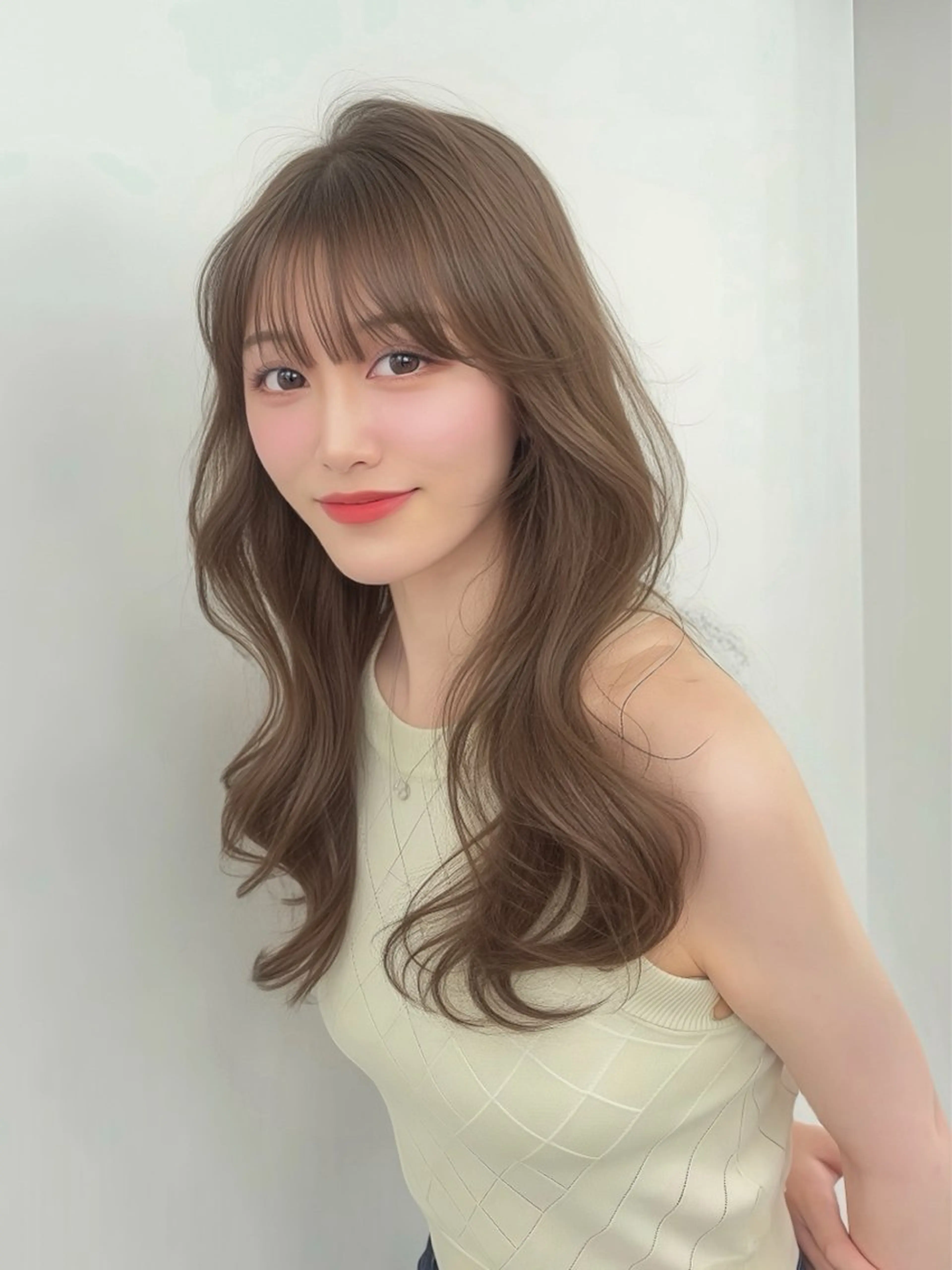 ロング カラー 小顔カット カット ヘアカラー トリートメント 韓国ヘア/レイヤー/ 顔まわり足立遥奈のヘアスタイル