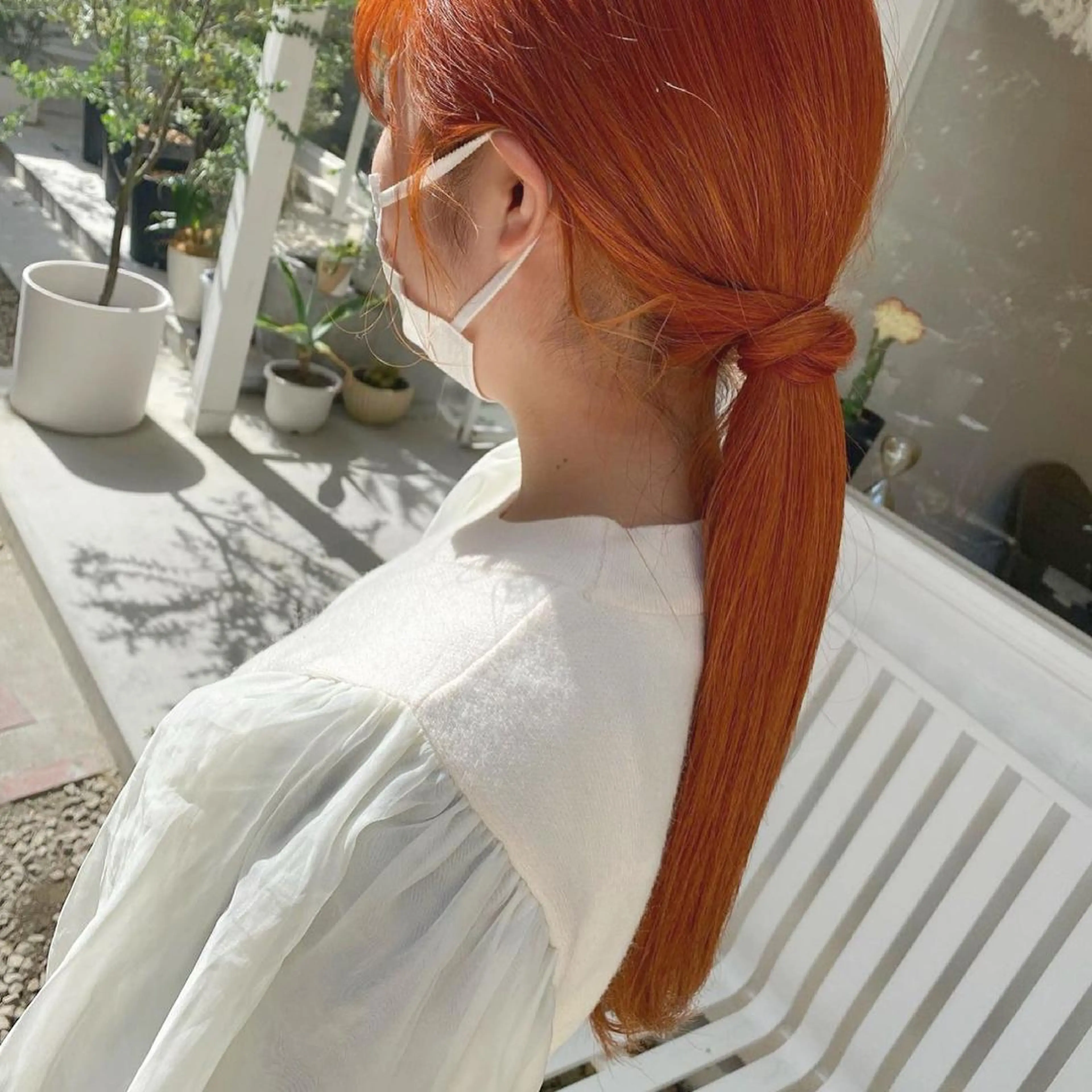 ロング カラー ヘアアレンジ ベージュカラー オレンジ オレンジベージュ ブリーチカラーが人気 onnuのヘアスタイル