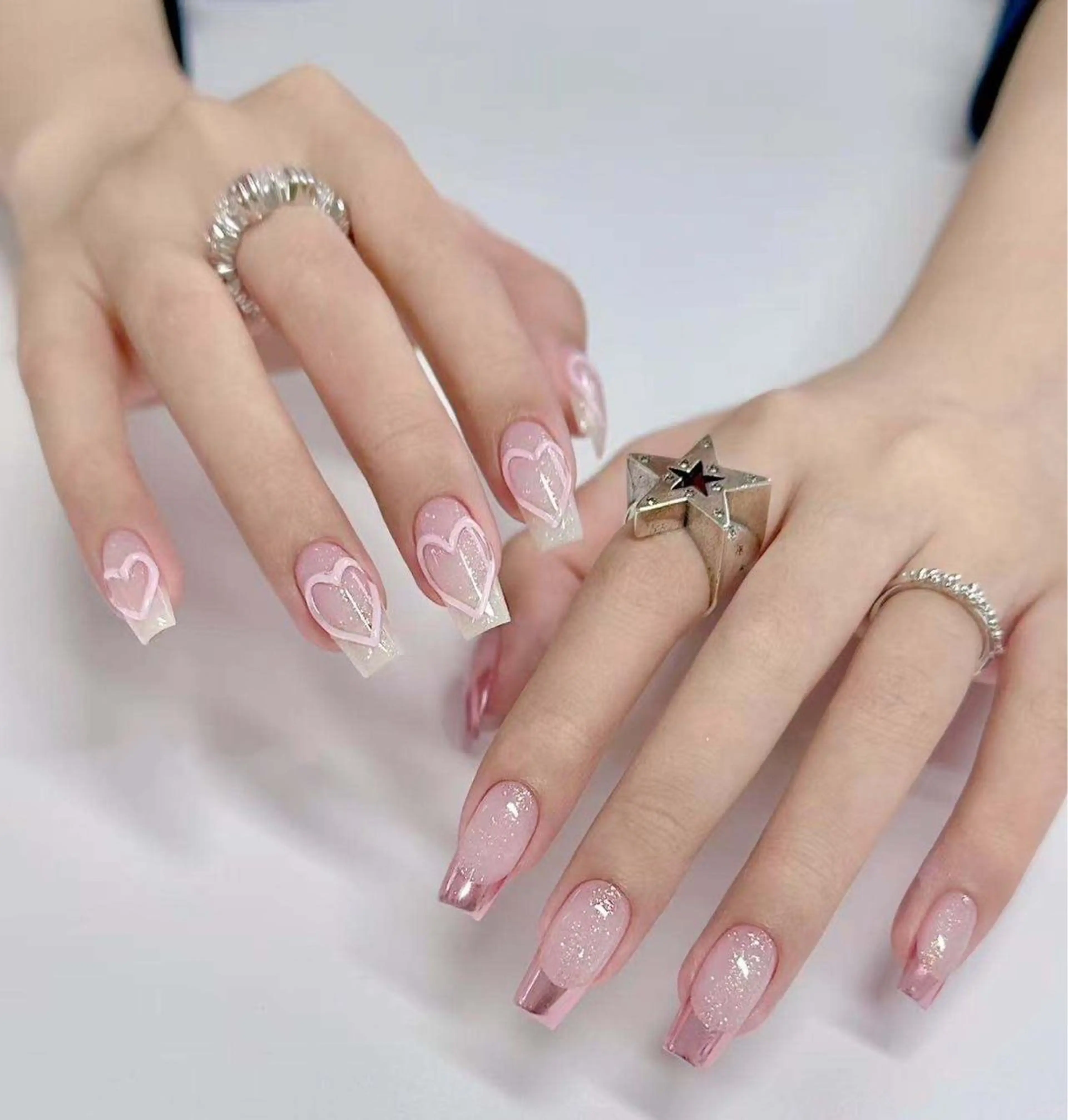 ネイル フラワーネイル フレンチネイル ジェルネイル ガラスフレンチ ハート ハンドネイル BabyYouMi ねねのネイルデザイン