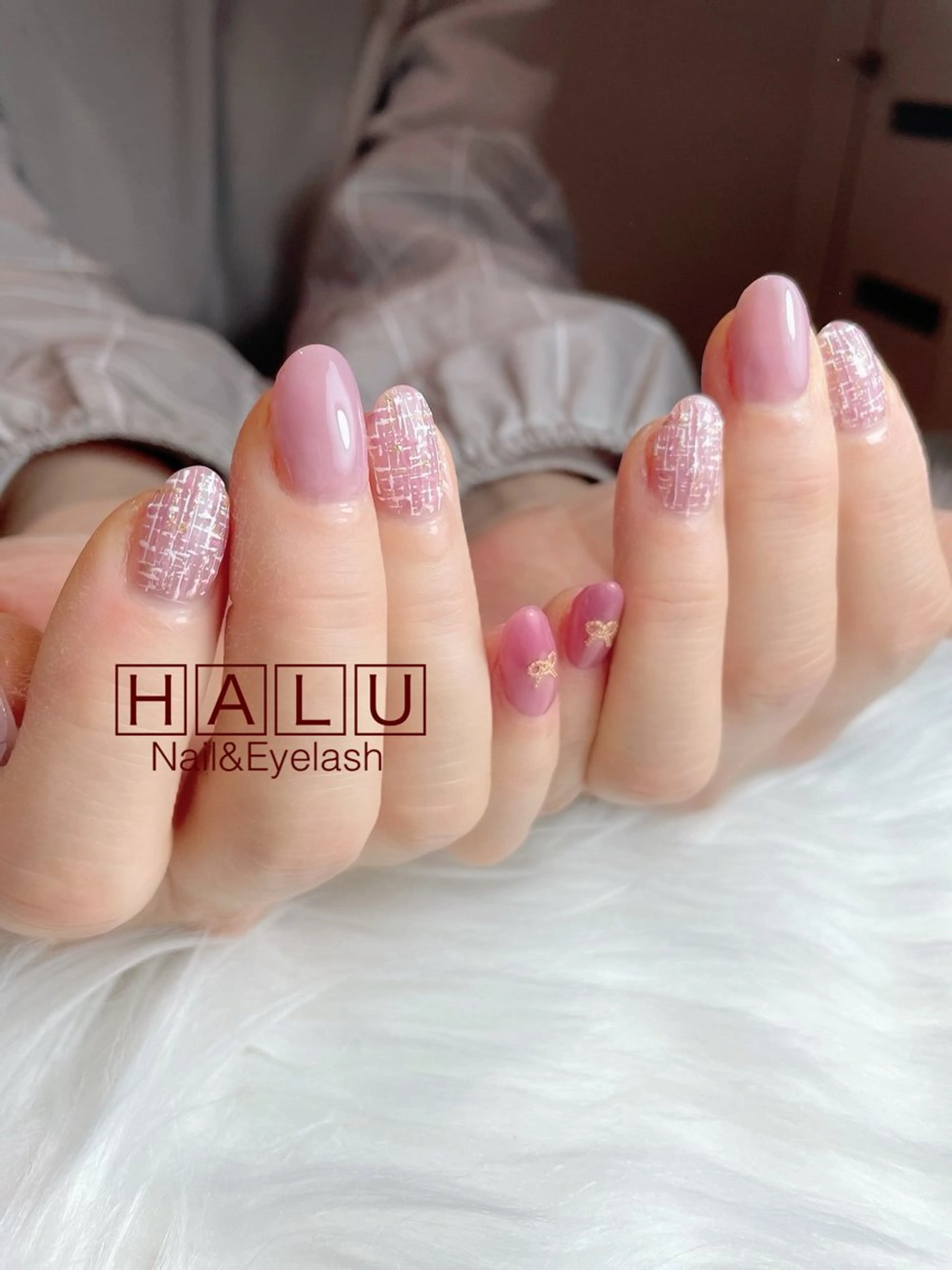ネイル リボン ツイードネイル HALU ハルのネイルデザイン