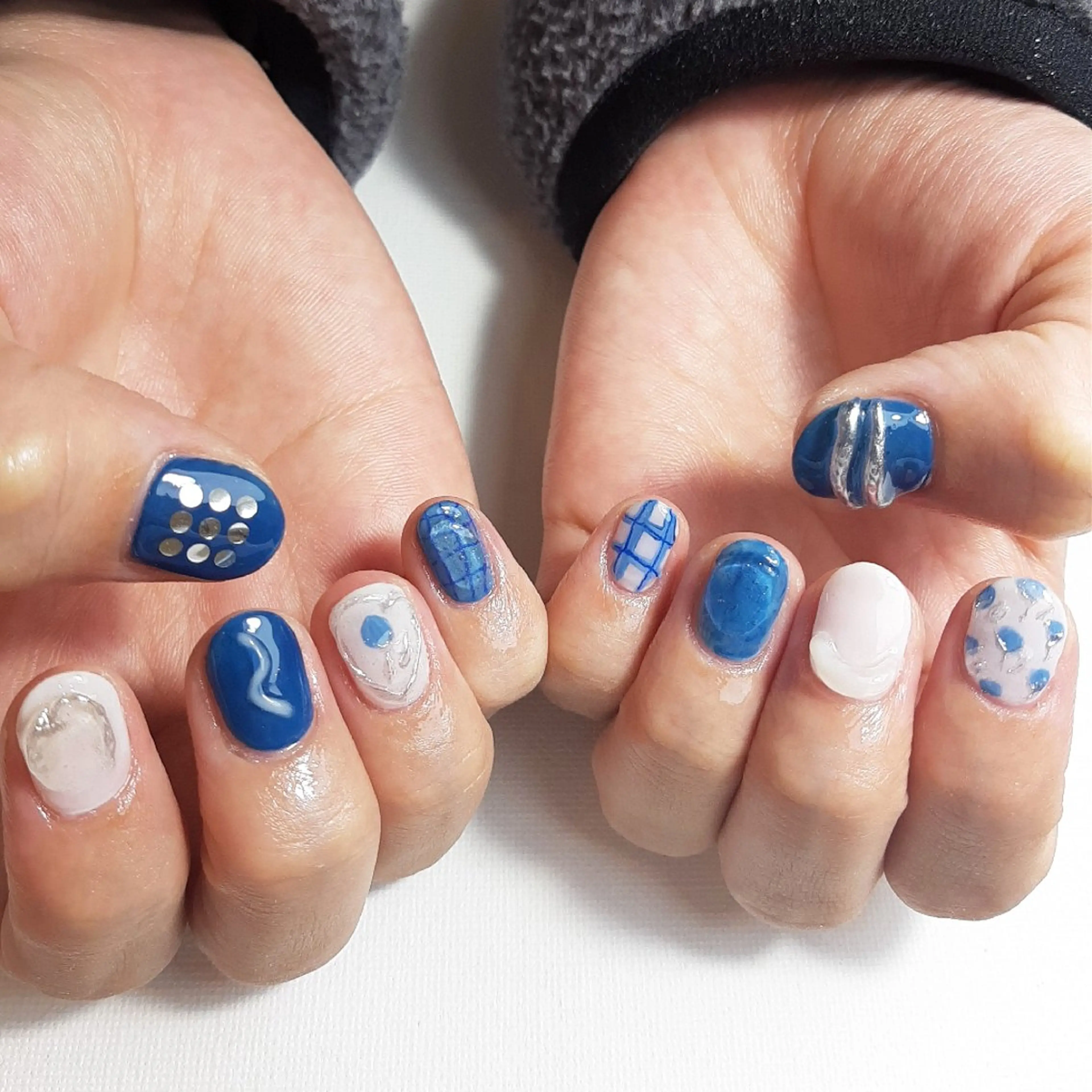 ネイル ブルー ジェルネイル 持ち込み ショートネイル owlnail /持込みデザイン専門のネイルデザイン