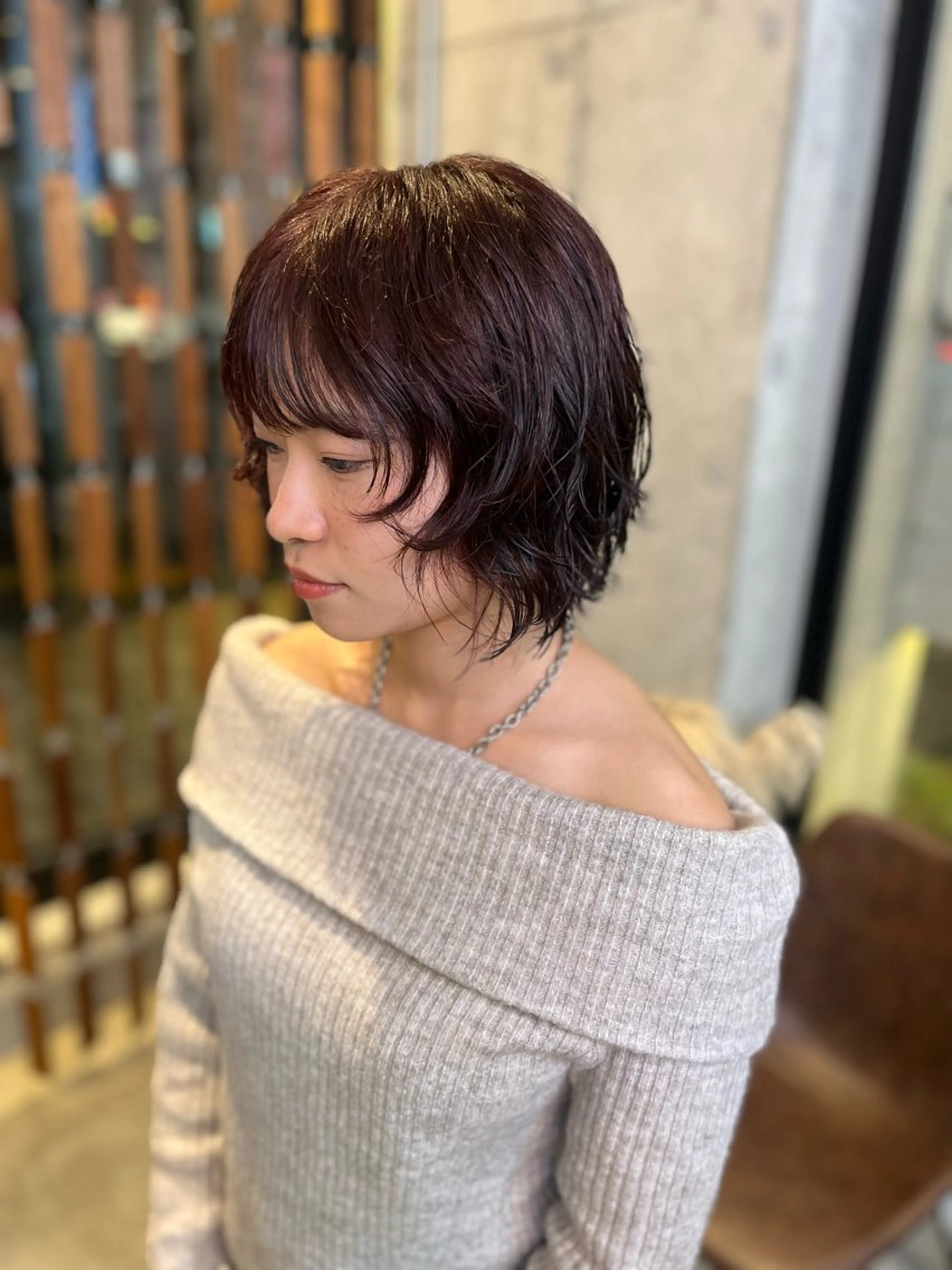 ショート カラー パーマ ブラウンカラー ピンクカラー ピンクブラウン ショートヘア カット ヘアカラー パーマ lolonois池田 /レイヤー/郷田遥のヘアスタイル