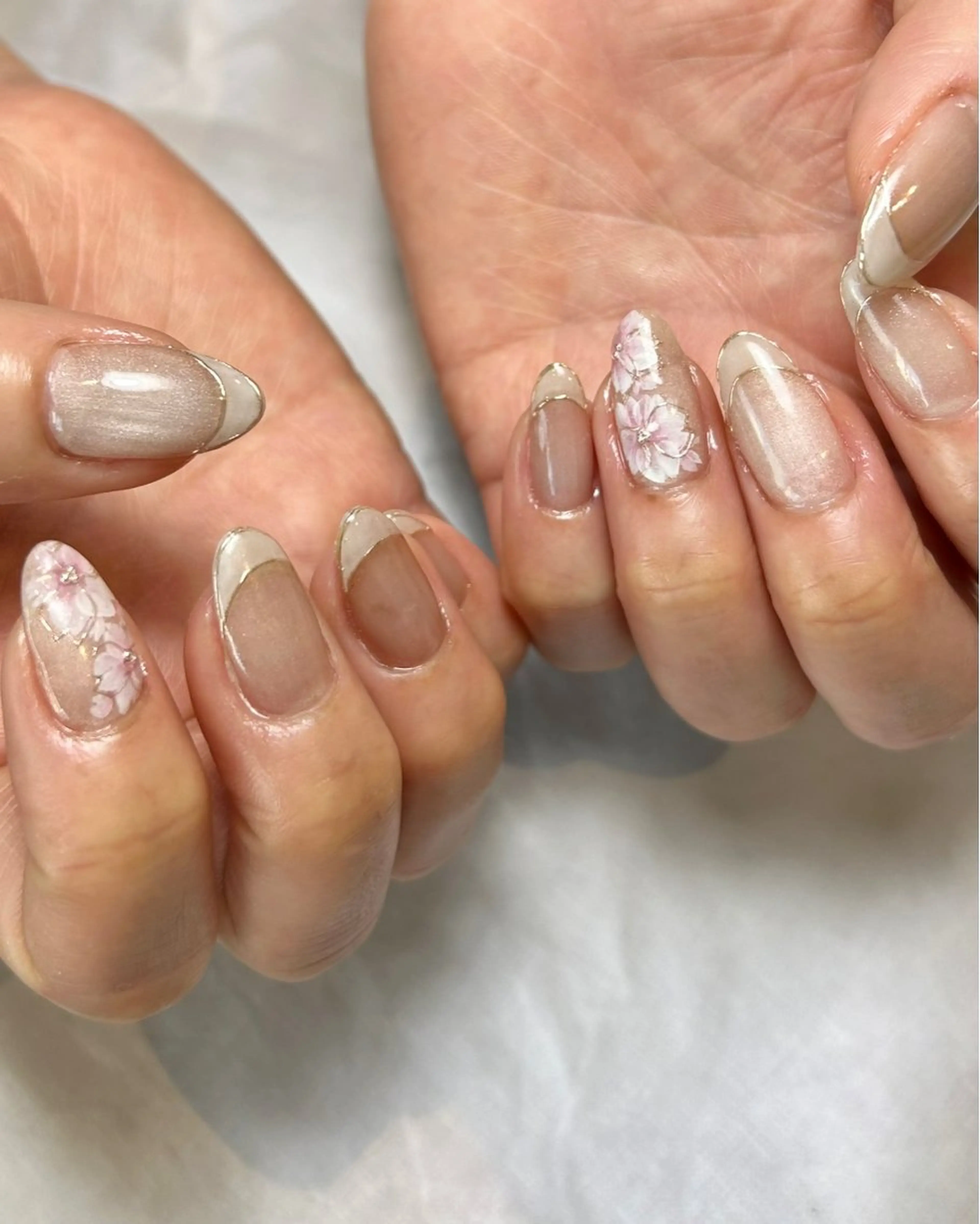 ネイル アートネイル 桜ネイル フレンチネイル ハンドネイル Reflection marikoのネイルデザイン