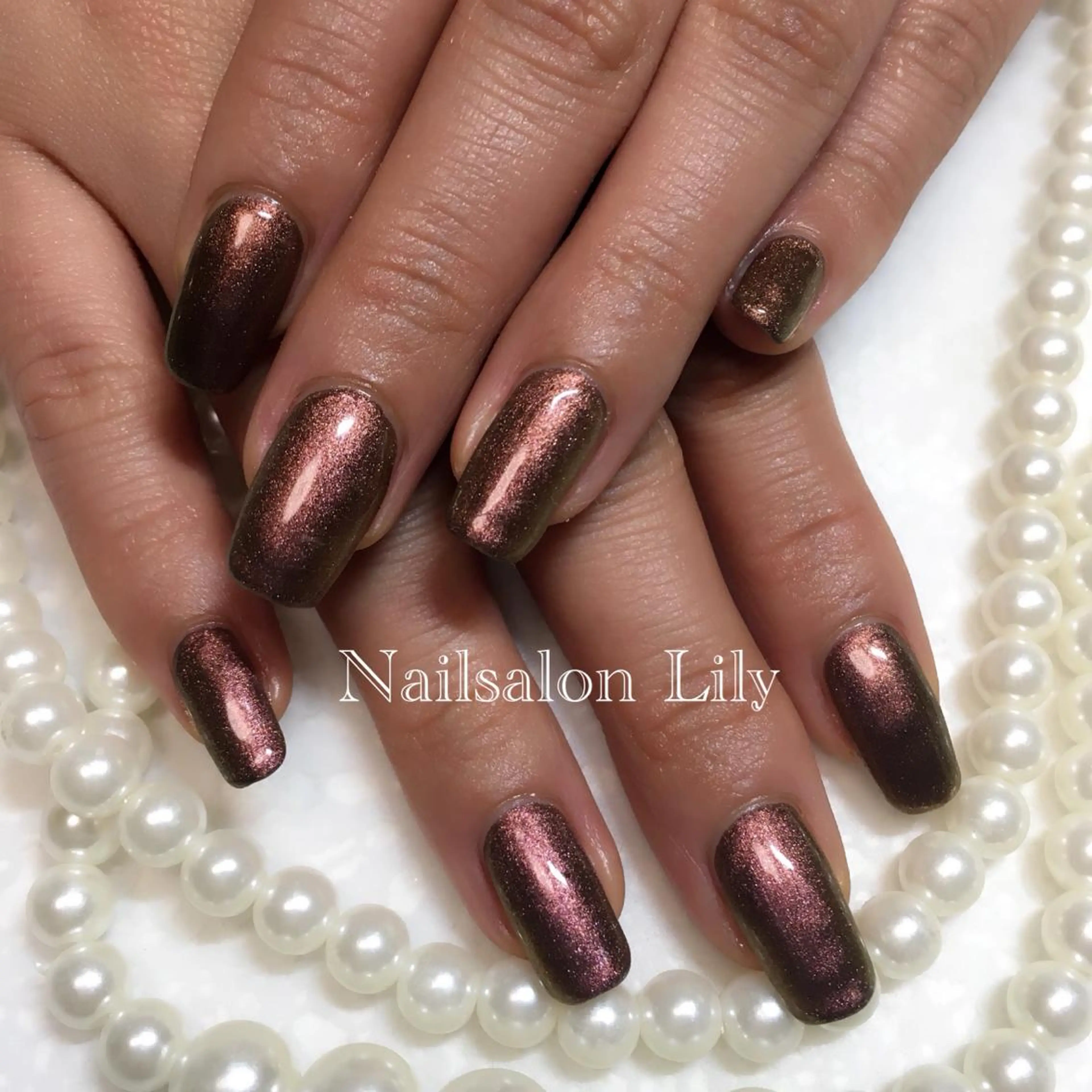 ネイル ブラウン ラメ(グリッター) Nailsalon Lilyのネイルデザイン