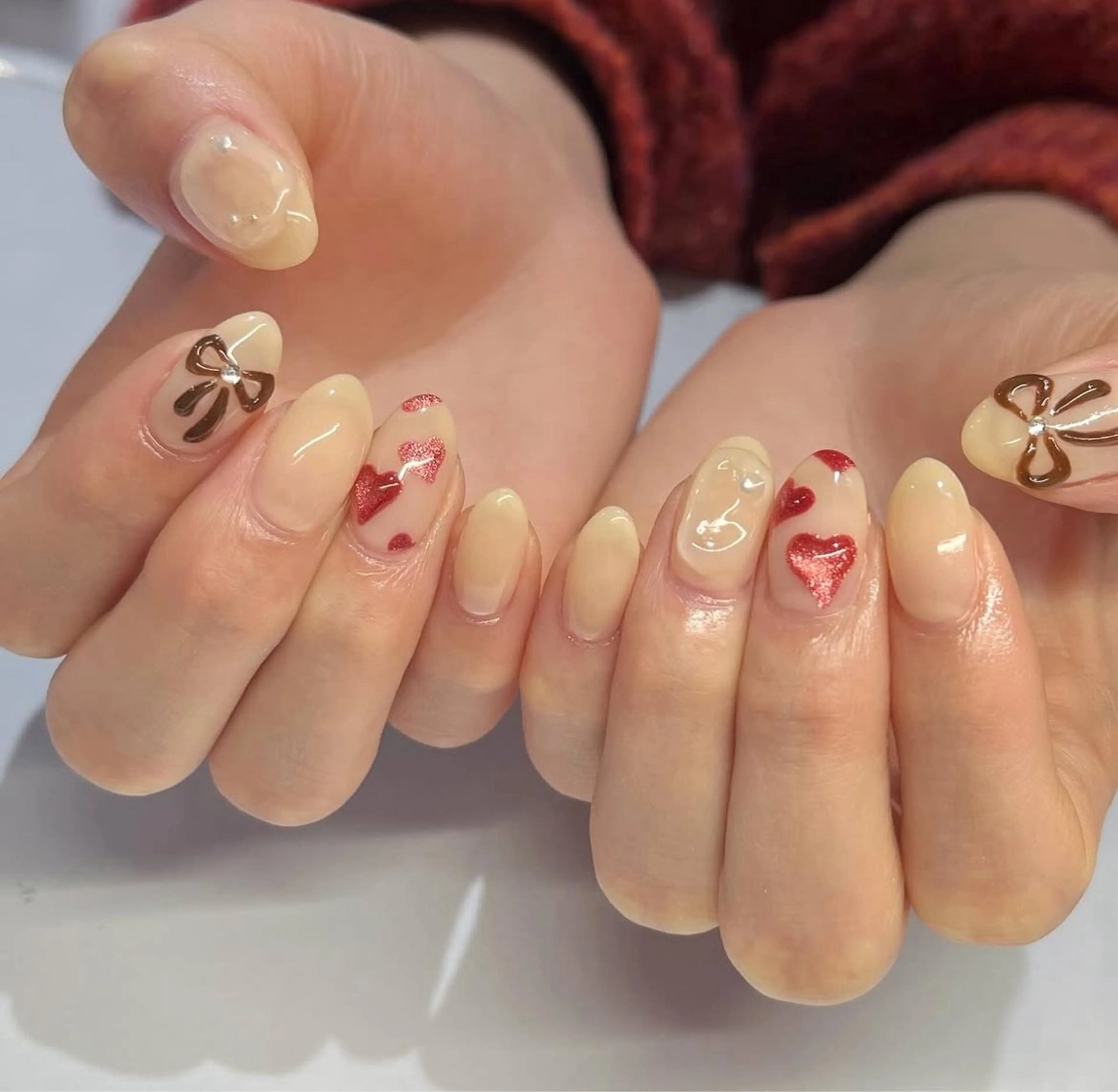 ネイル ハート ワンカラーネイル リボン CLALA MIYUのネイルデザイン