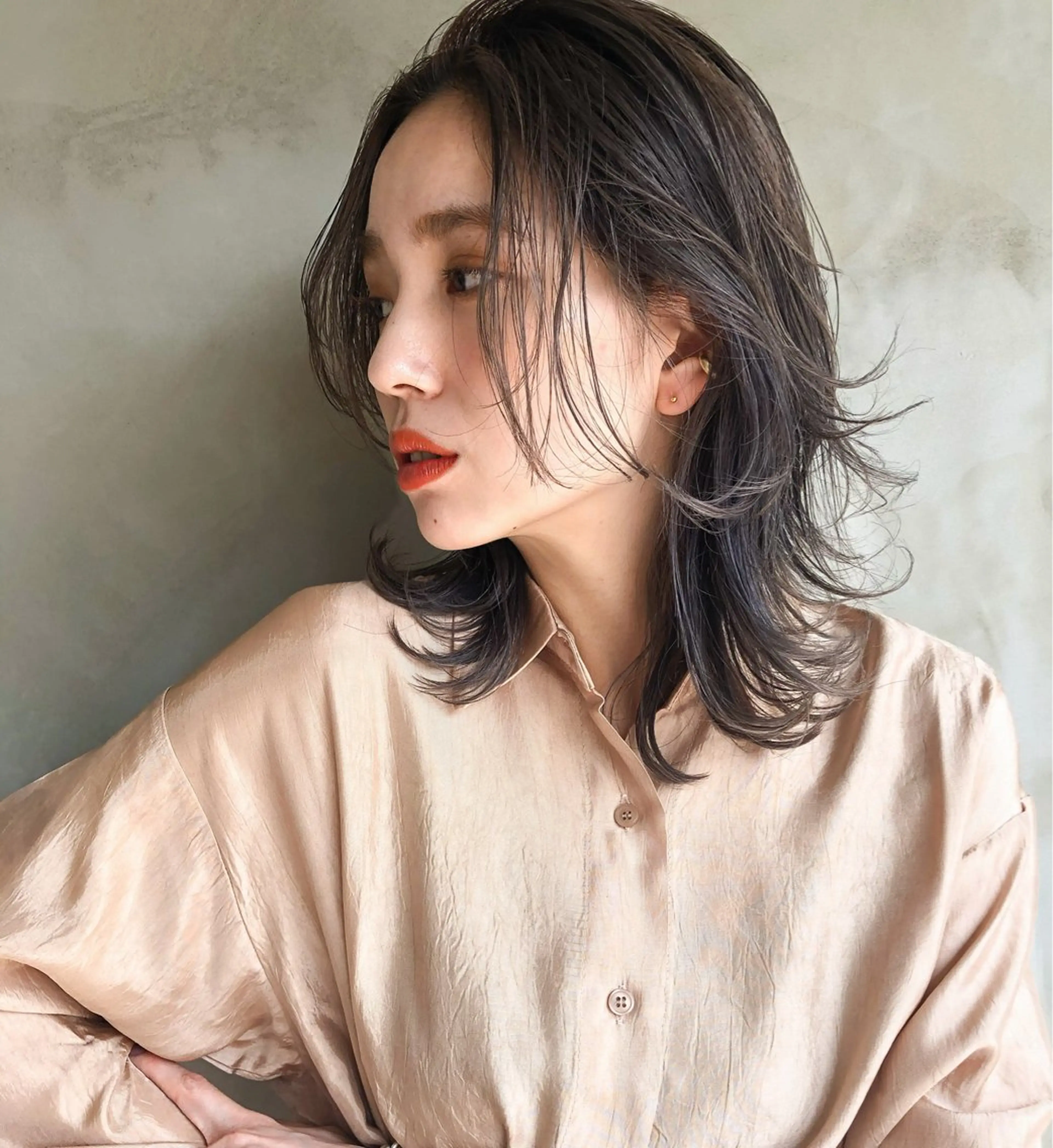 ミディアム カラー パーマ 山田 裕介のヘアスタイル