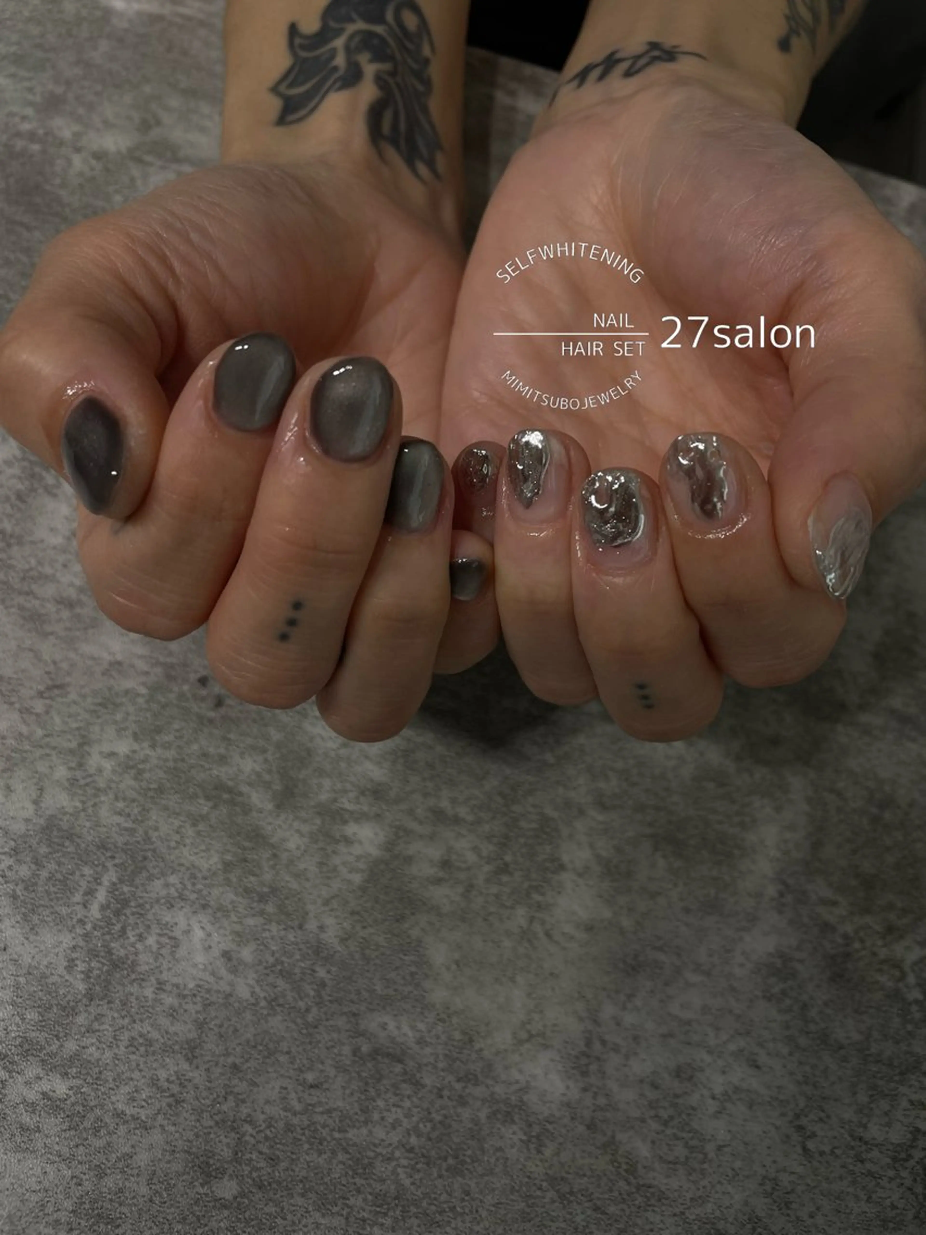 ネイル マグネットネイル ミラーネイル シルバー ハンドネイル 27salon yuinaのネイルデザイン