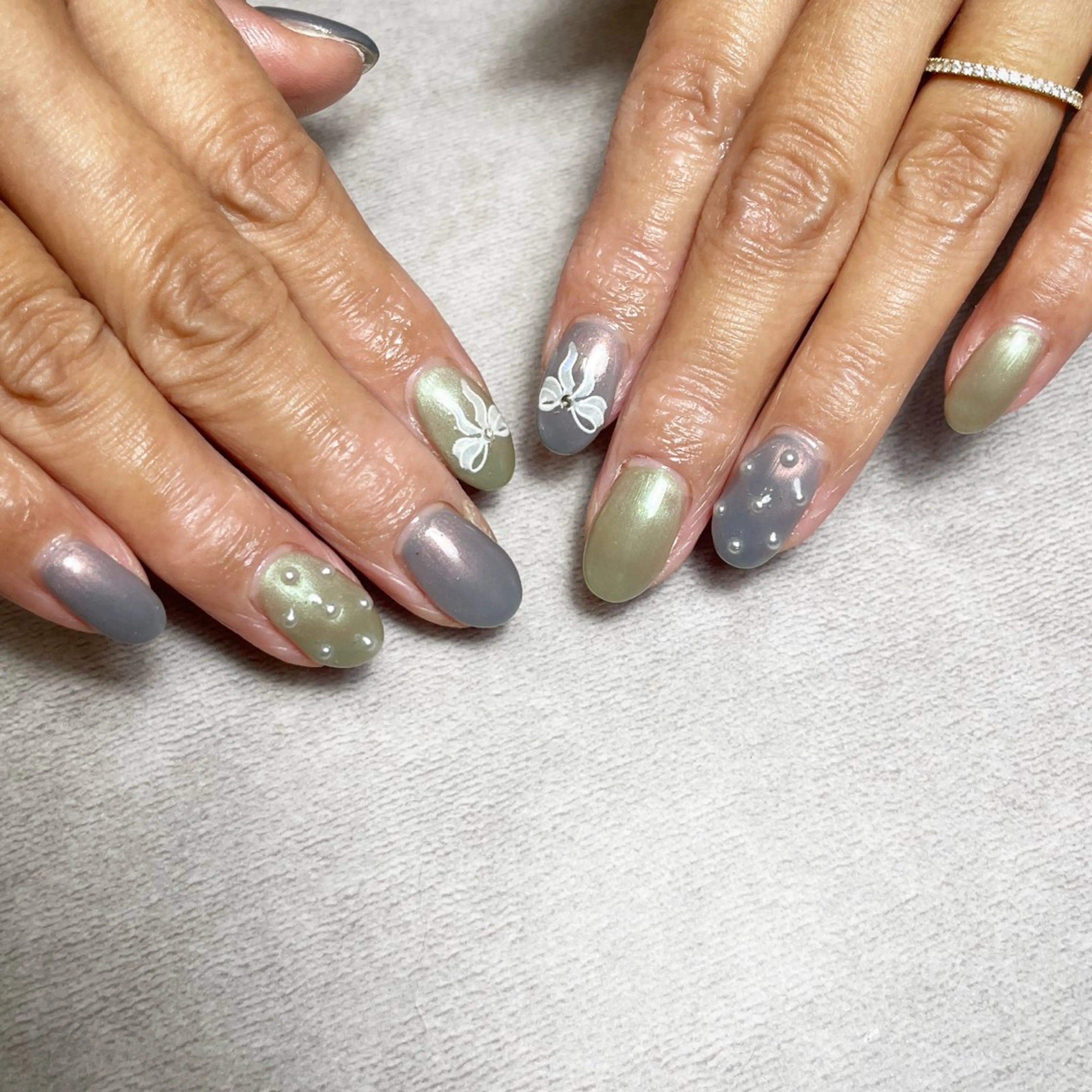 ネイル グリーン 水色 ハンドネイル K Harukaのネイルデザイン