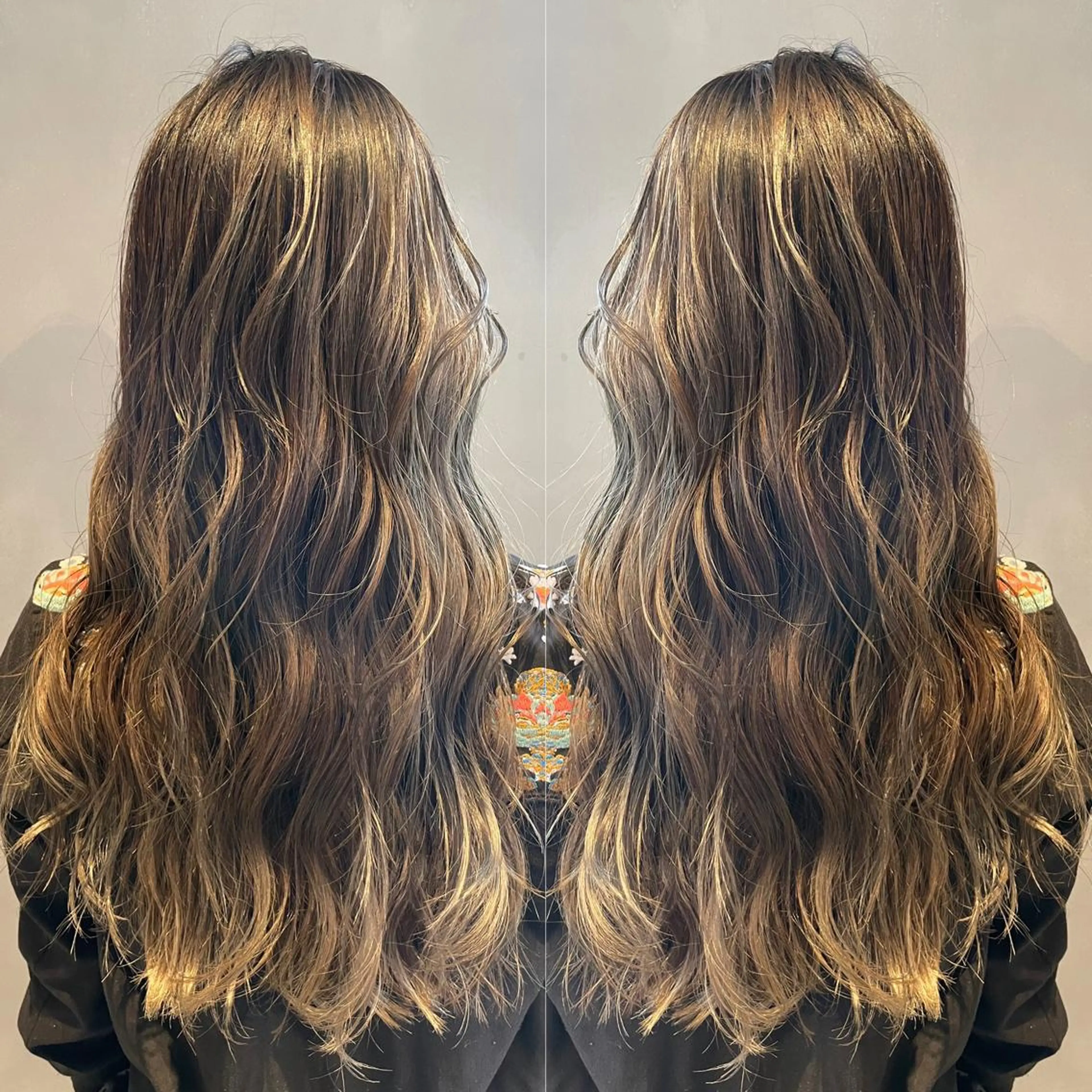 ロング カラー バレイヤージュ ブリーチ レイヤーカット カット ヘアカラー トリートメント 長谷川 沙紀のヘアスタイル