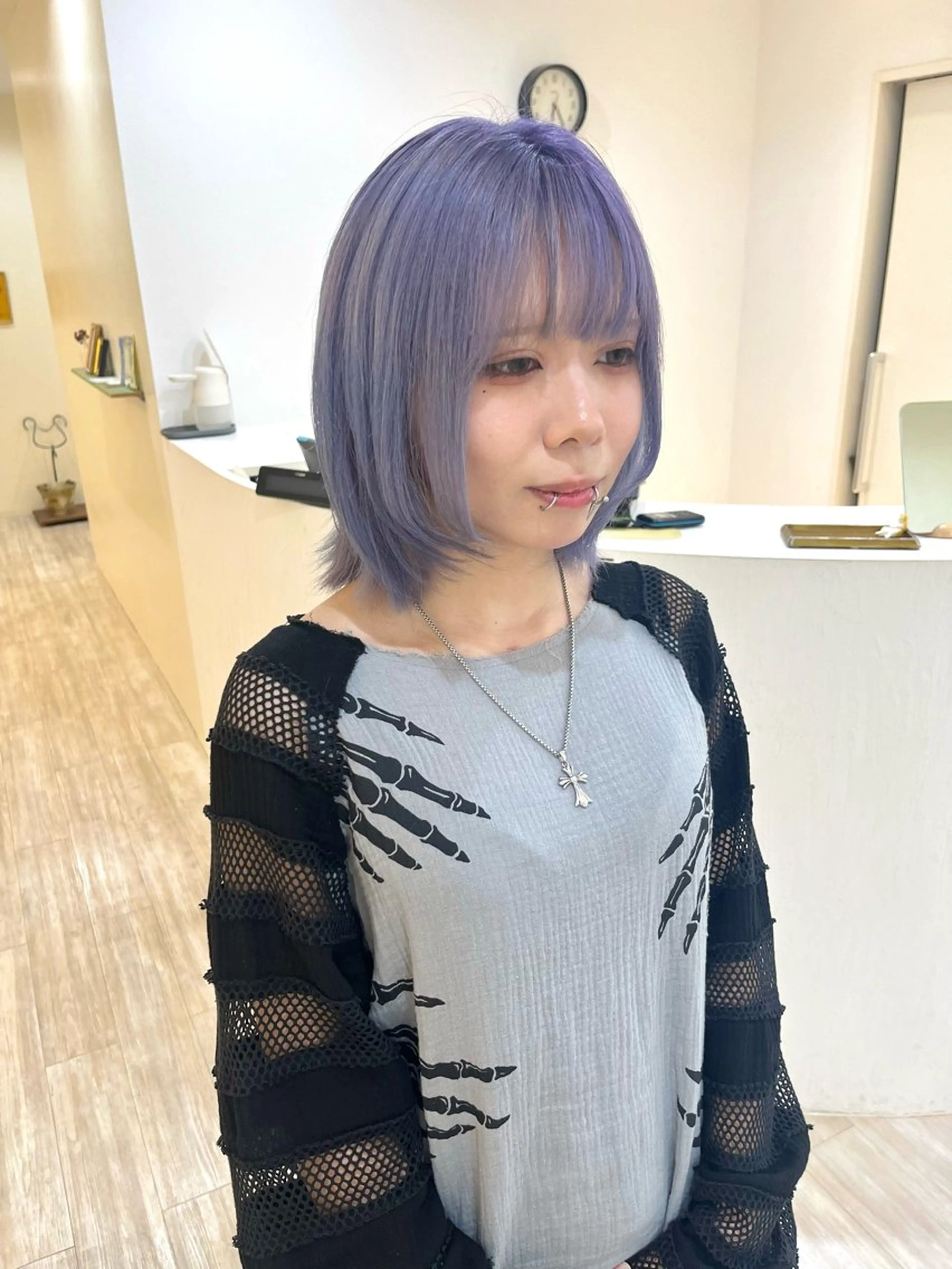 ミディアム カラー つぼみ/パーマ ／レイヤー／ボブのヘアスタイル