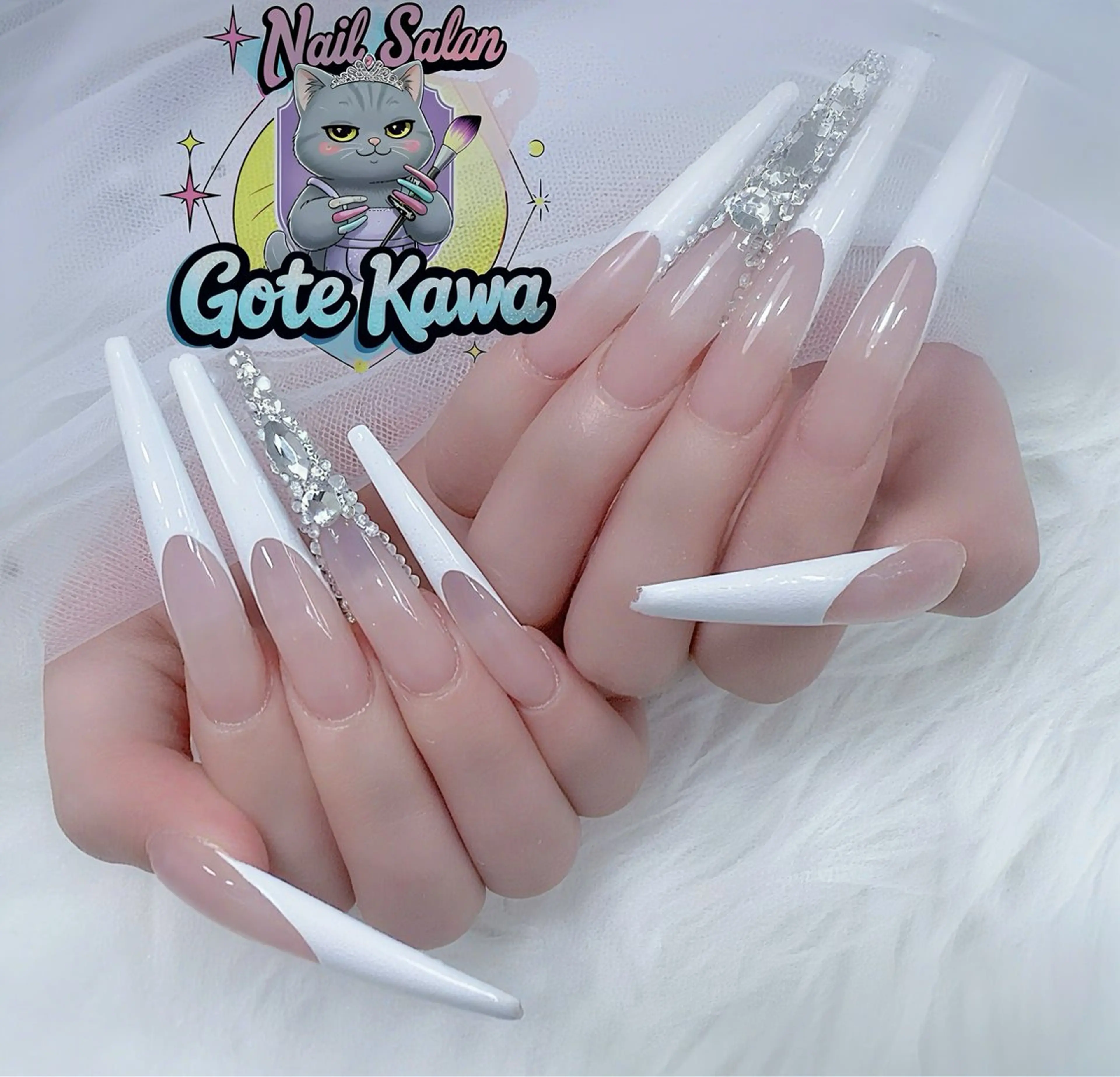 ネイル アートネイル 長さ出し キラキラネイル ピンク リボン ハンドネイル ハンドケア GOTE KAWA Nail Salon(ゴテかわ)所属・Gote Kawa nail salonのネイルデザイン