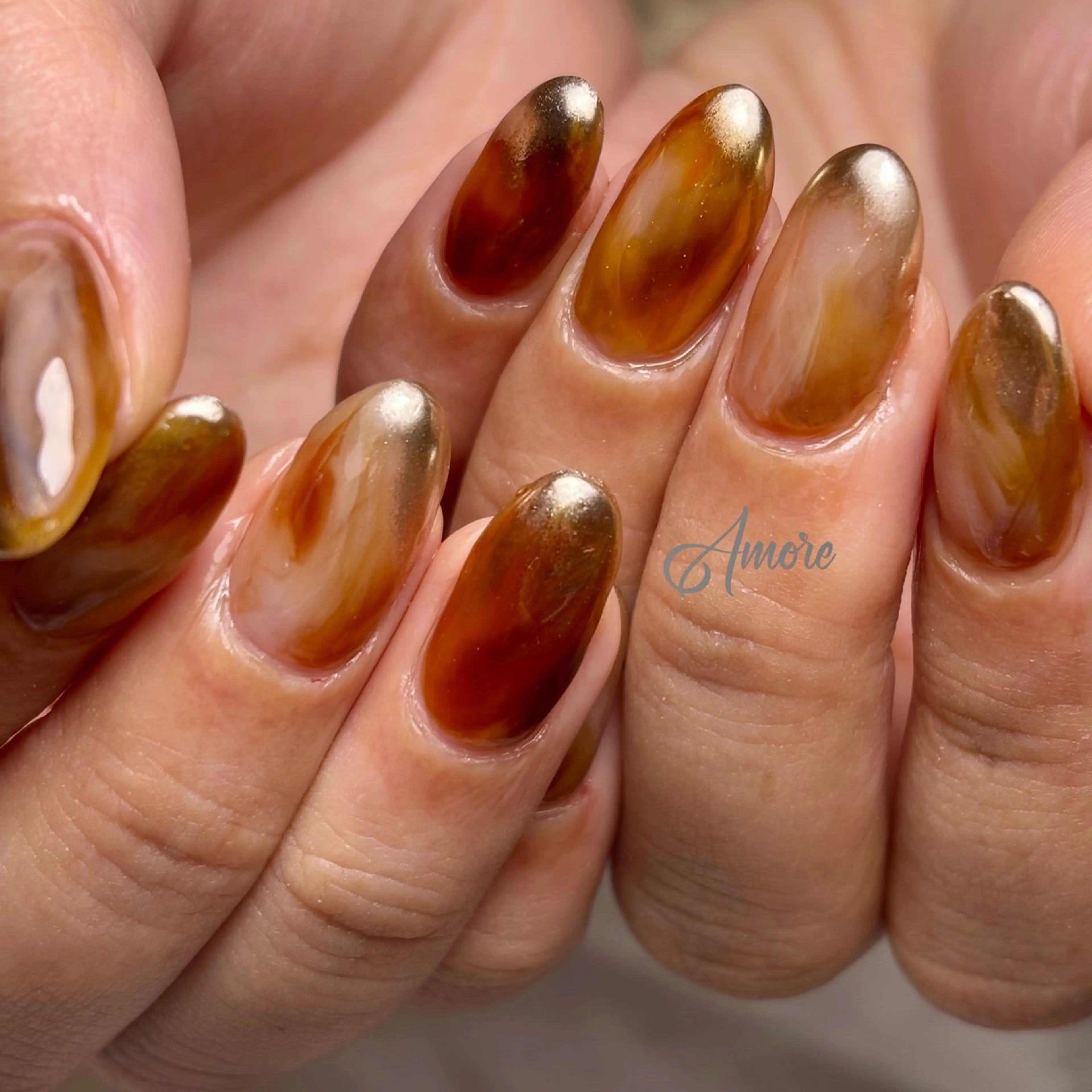 ネイル ブラウン 桜ネイル ジェルネイル キラキラネイル 韓国ネイル You kyehwaのネイルデザイン