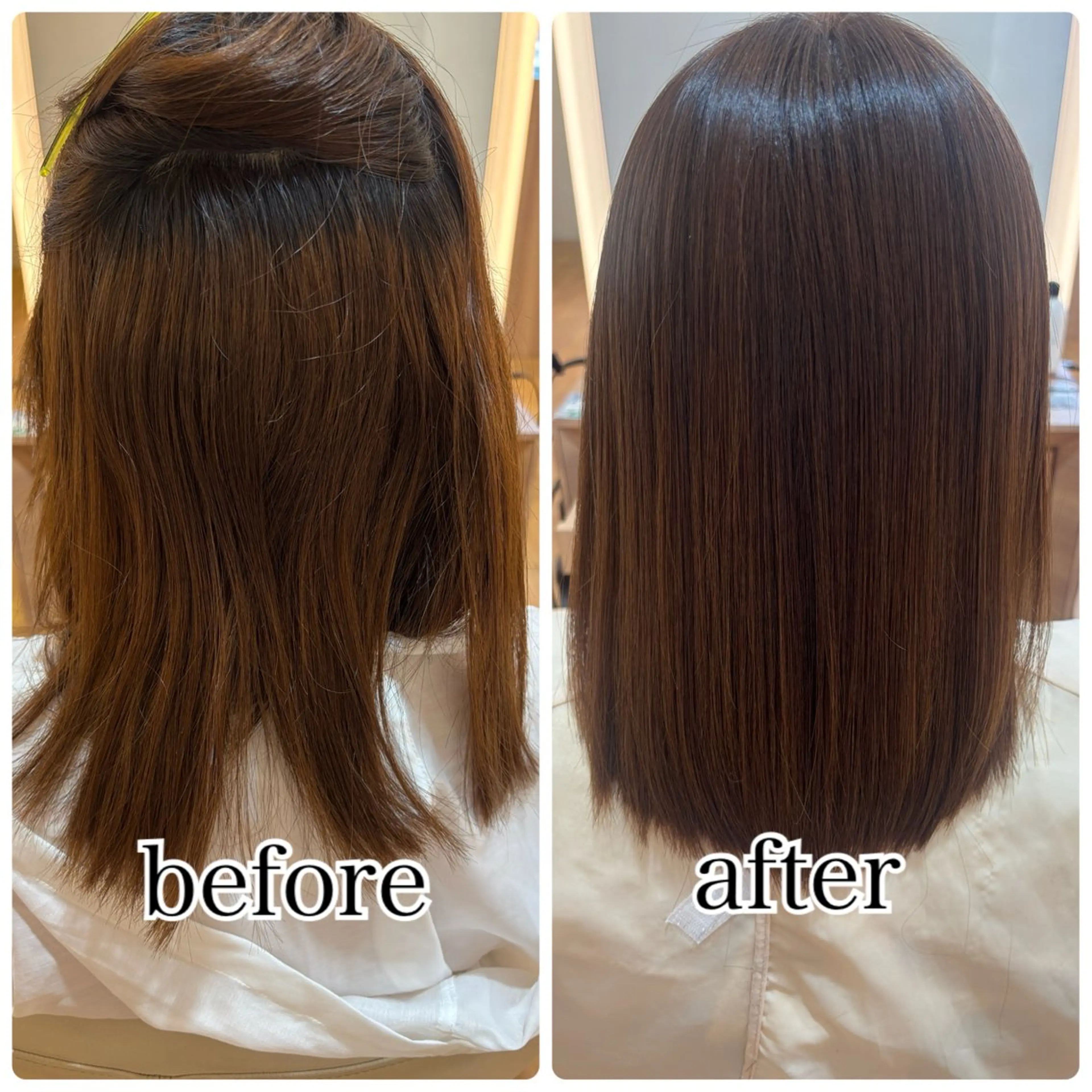 ミディアム 縮毛矯正 髪質改善カラー 清利あやなのヘアスタイル