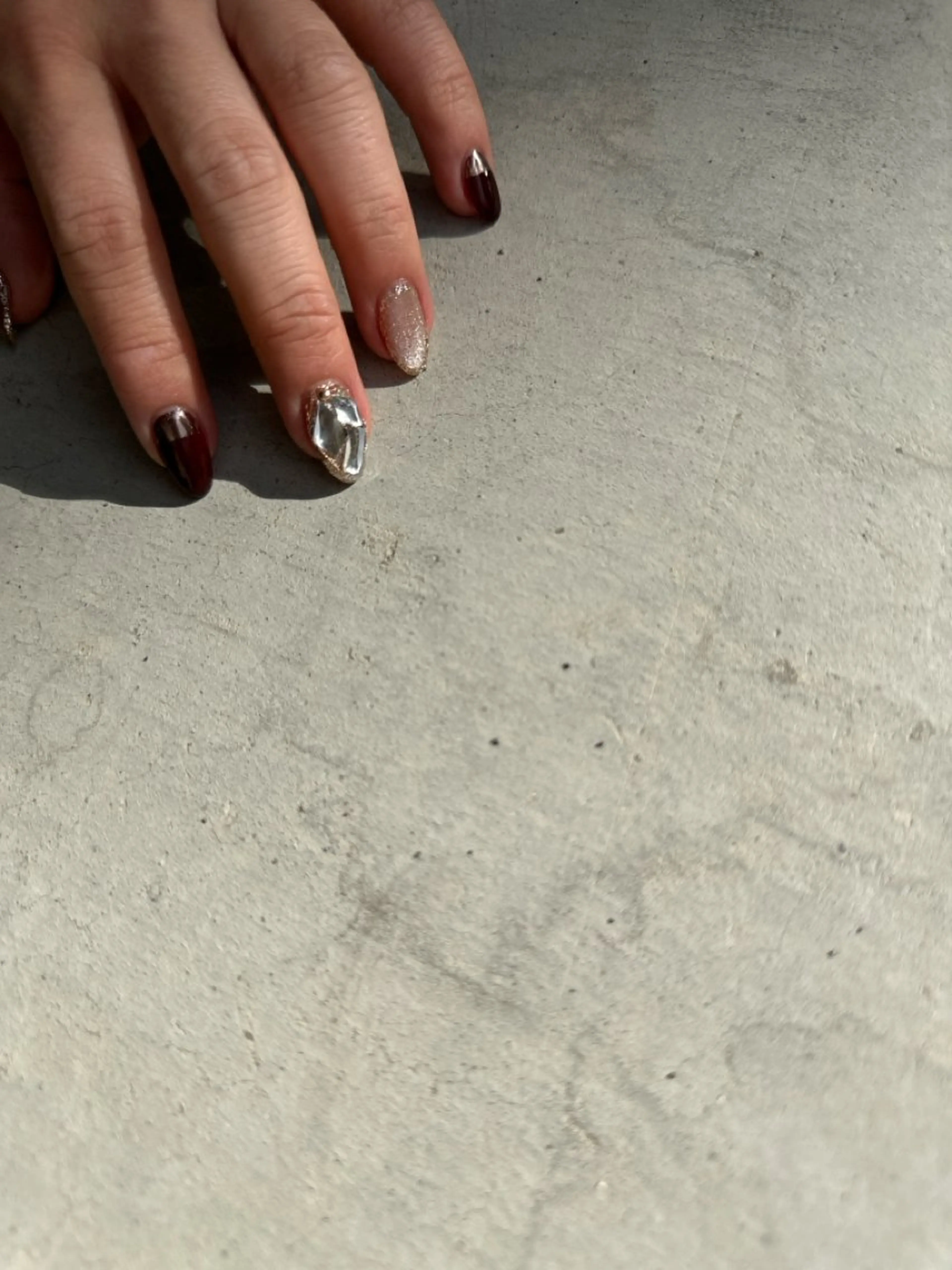 ネイル ボルドー フレンチネイル マグネットネイル ミラーネイル nail salon  ∞ mikanal ∞所属・nailsalon ∞ ﾐｶﾅﾙ ∞のネイルデザイン