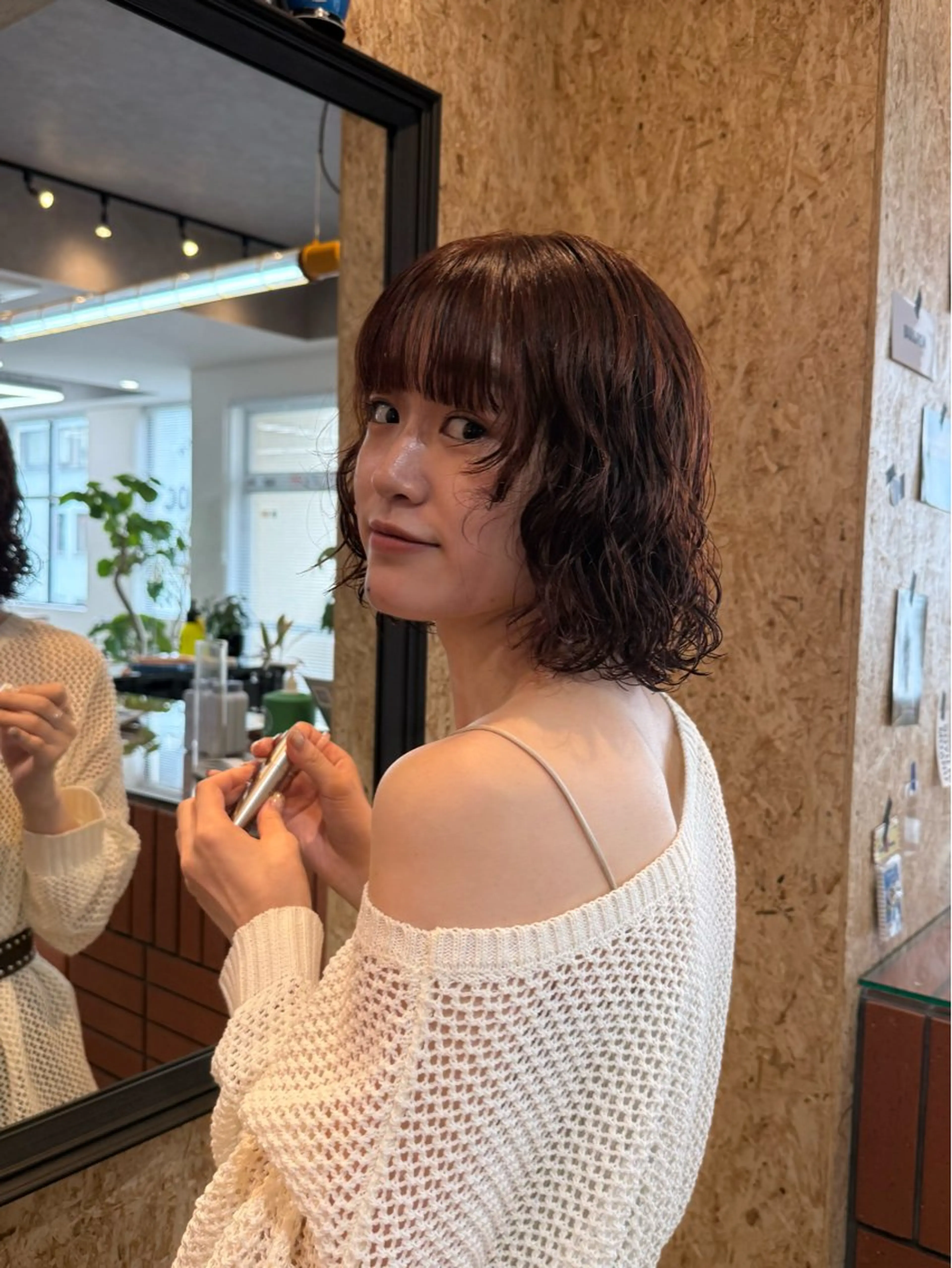 ミディアム カラー パーマ ミディアムパーマ ブラウンカラー オレンジ オレンジブラウン ボブ カット ヘアカラー パーマ トリートメント era所属・azumi/ボブ/暖 色/オリーブ/縮毛のヘアスタイル