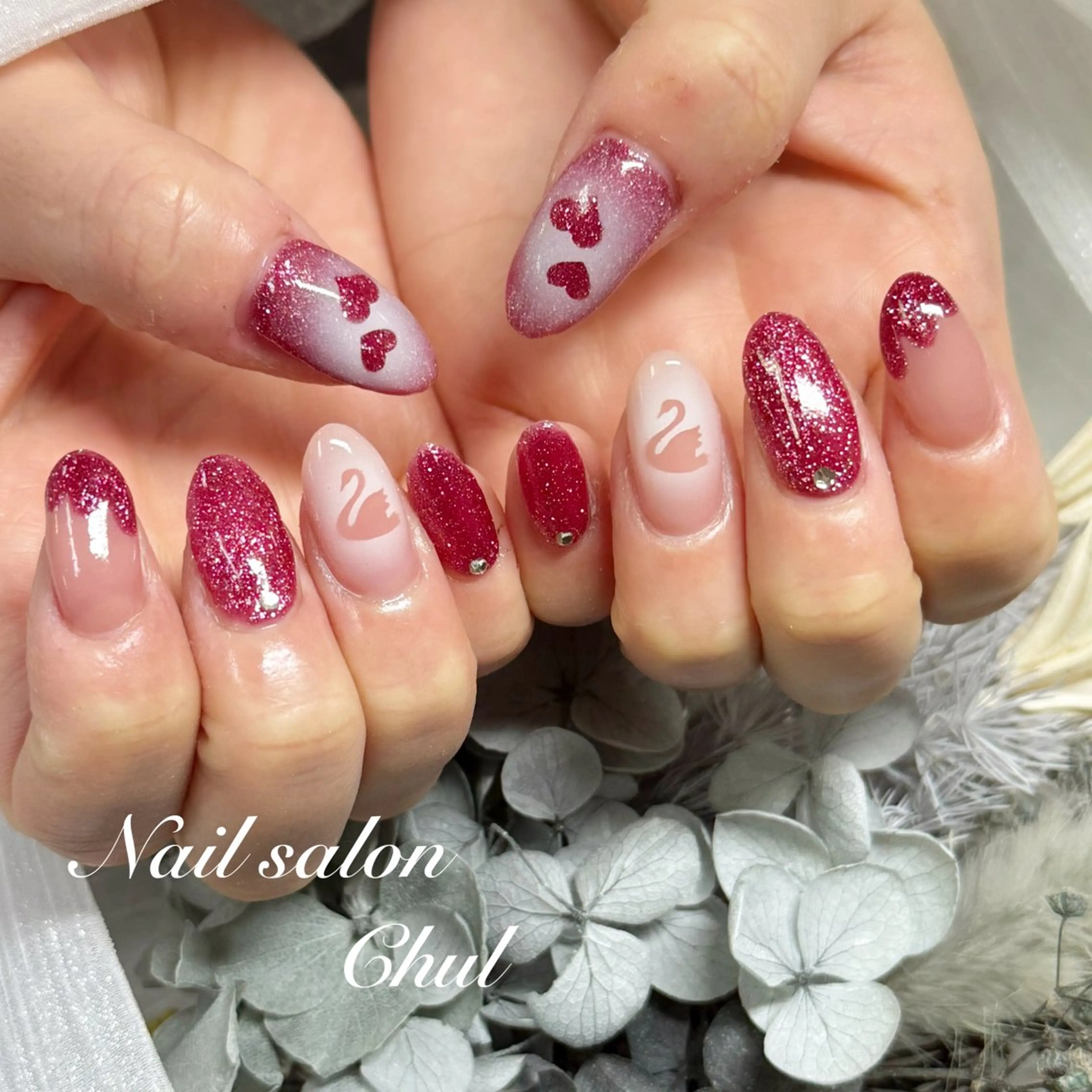 ネイル ハート ハンドネイル ネイルサロン チュルのネイルデザイン