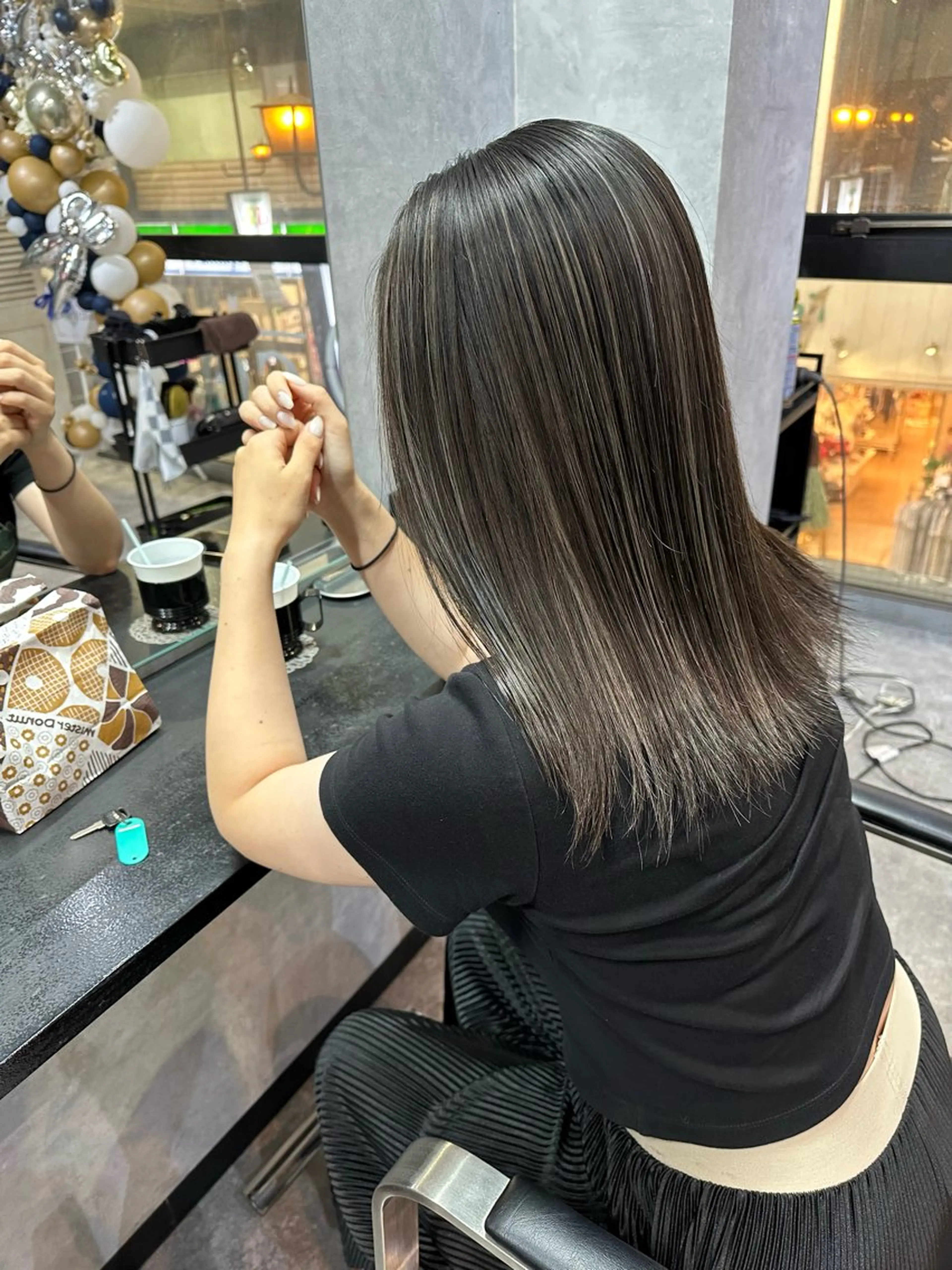 セミロング セミロングパーマ ミストバング ハイライト 髪質改善 ヨシンモリ HAIR SMILE COEURのヘアスタイル