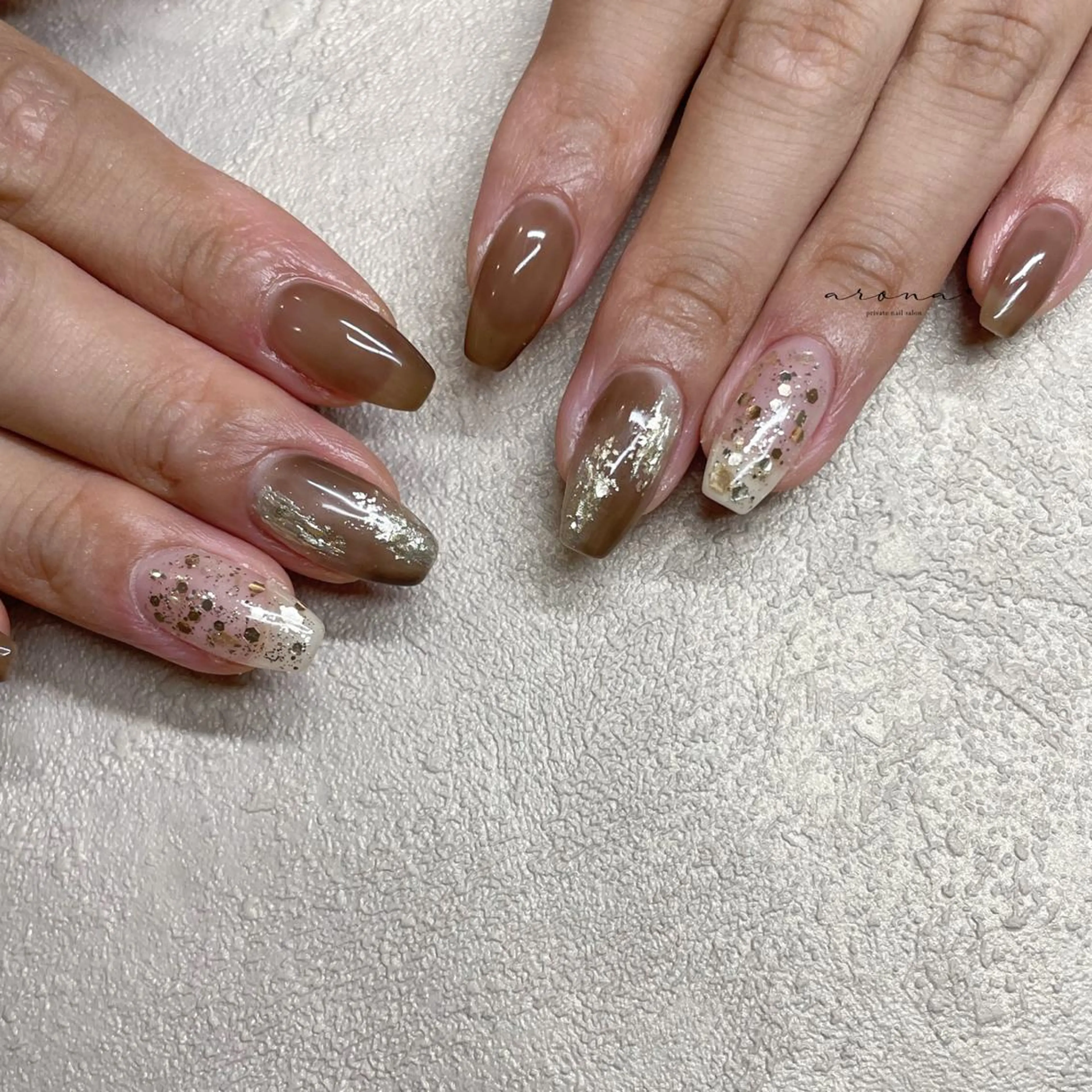 ネイル ブラウン ハンドネイル nail salon ✷aronaのネイルデザイン