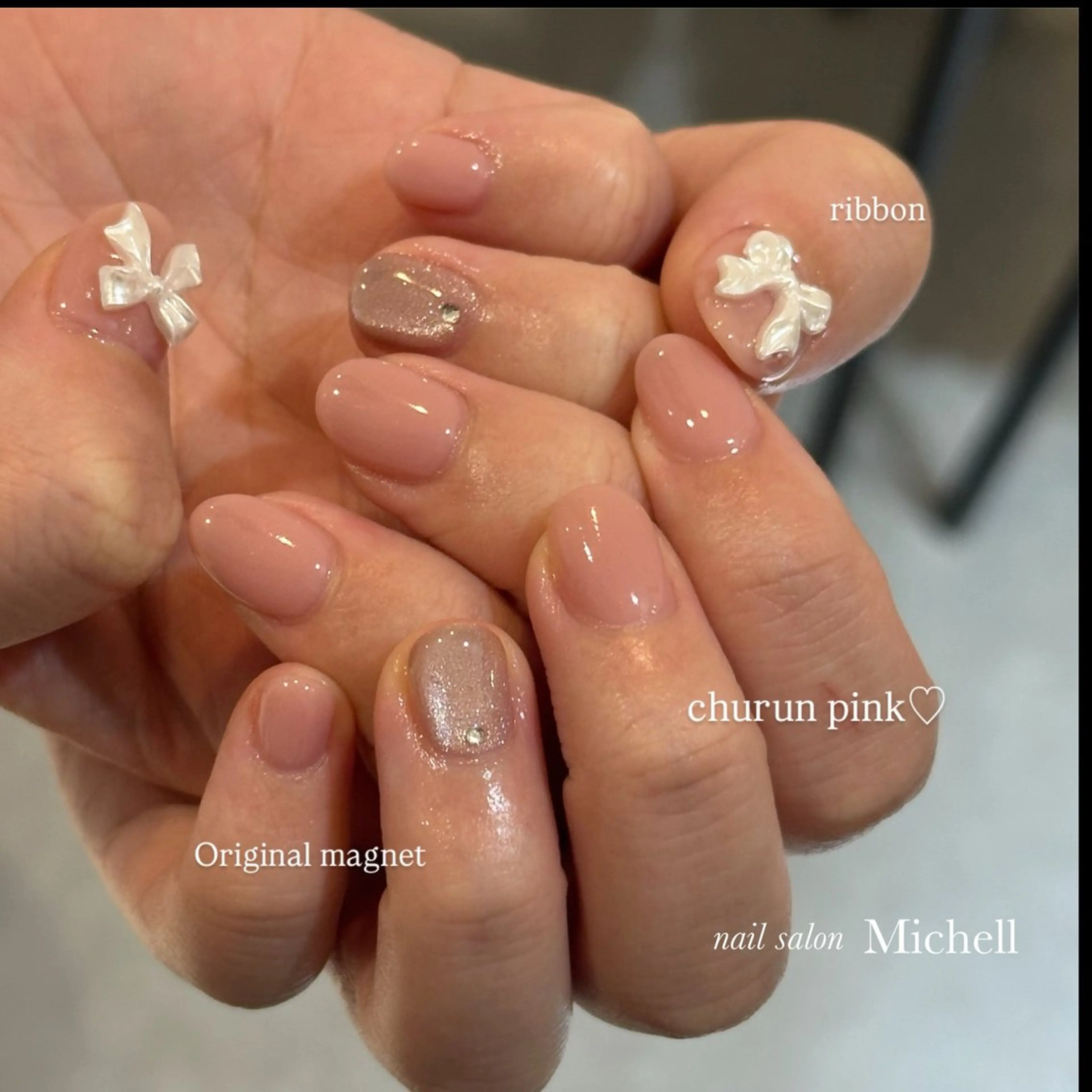 ネイル ジェルネイル マグネットネイル リボン nail salon Michell所属・nailsalon Michellのネイルデザイン