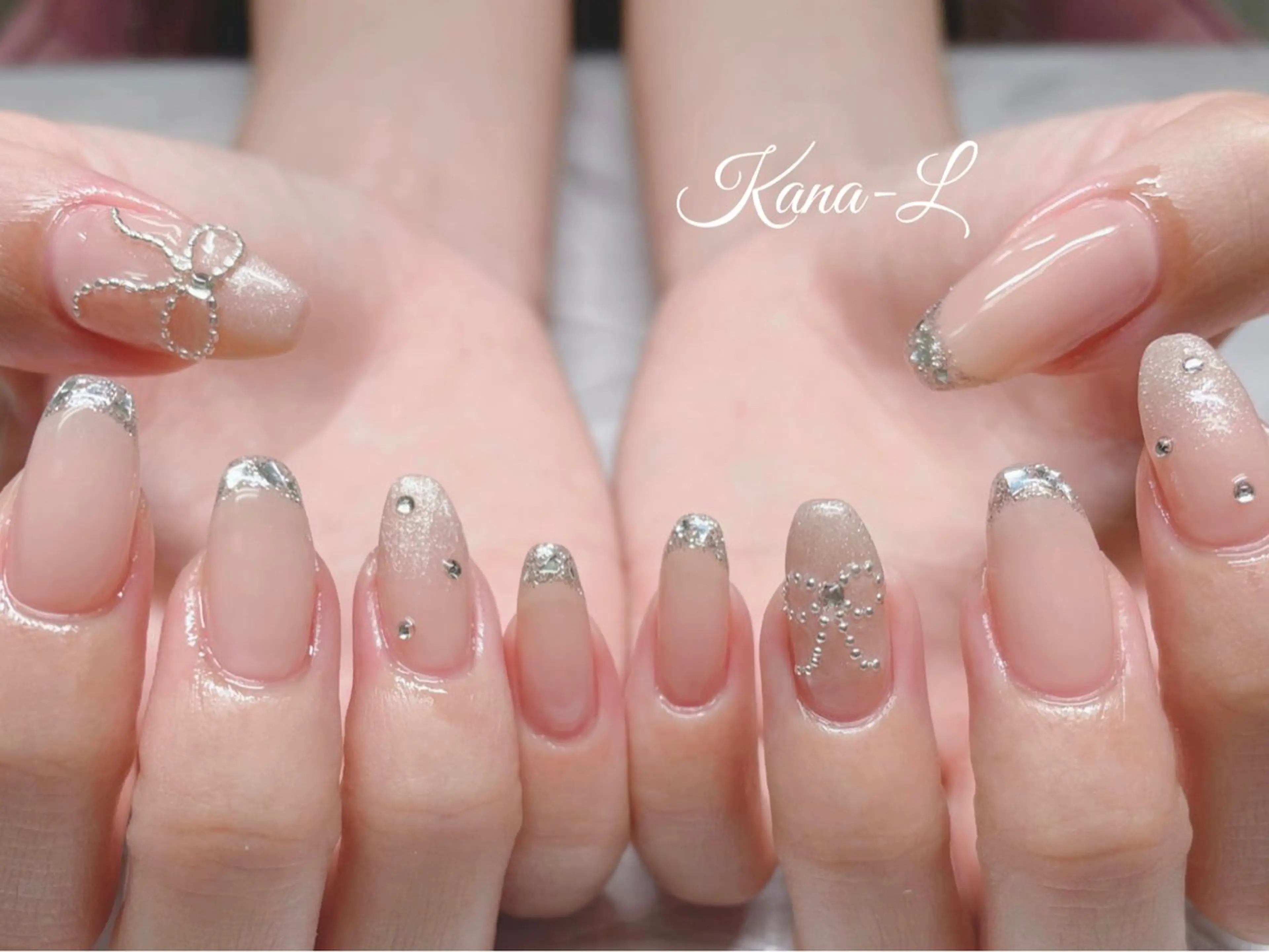 ネイル フレンチネイル ジェルネイル ガラスフレンチ キラキラネイル 韓国ネイル 芦辺 香奈のネイルデザイン
