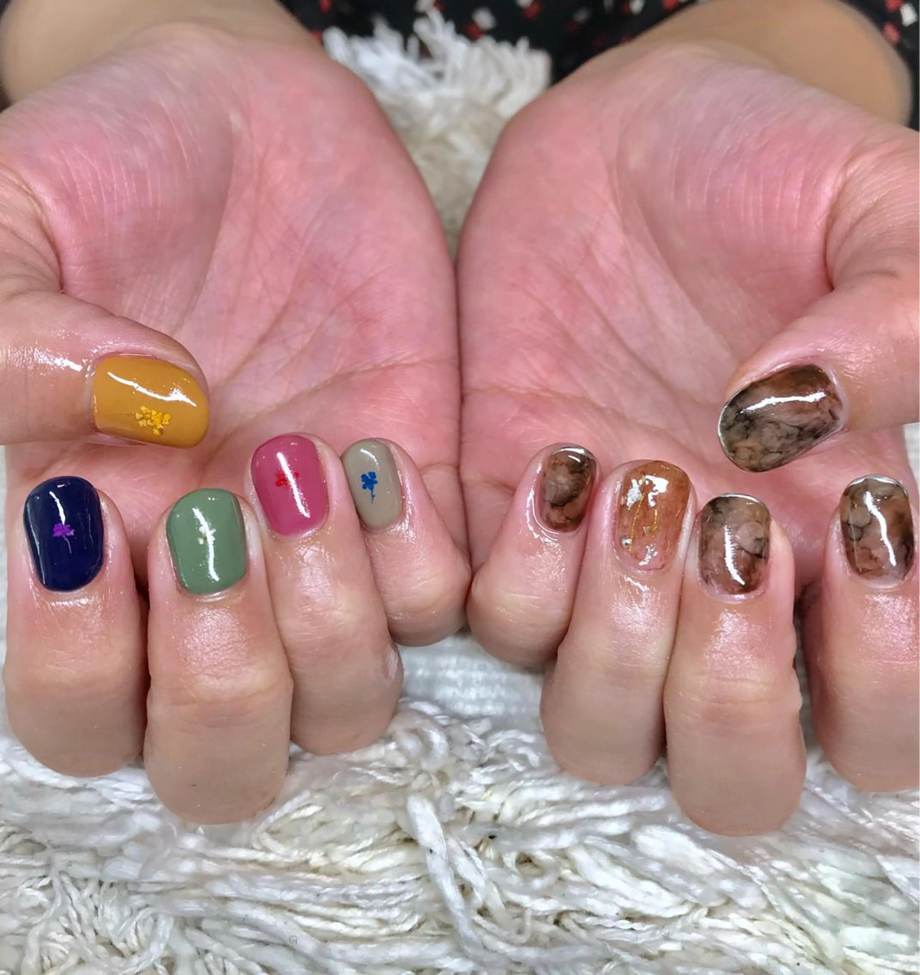 ショート パーマ ヘアアレンジ キッズ ネイル マツエク・マツパ フラワーネイル スクエアネイル nail&eye Aoのマツエク・マツパデザイン