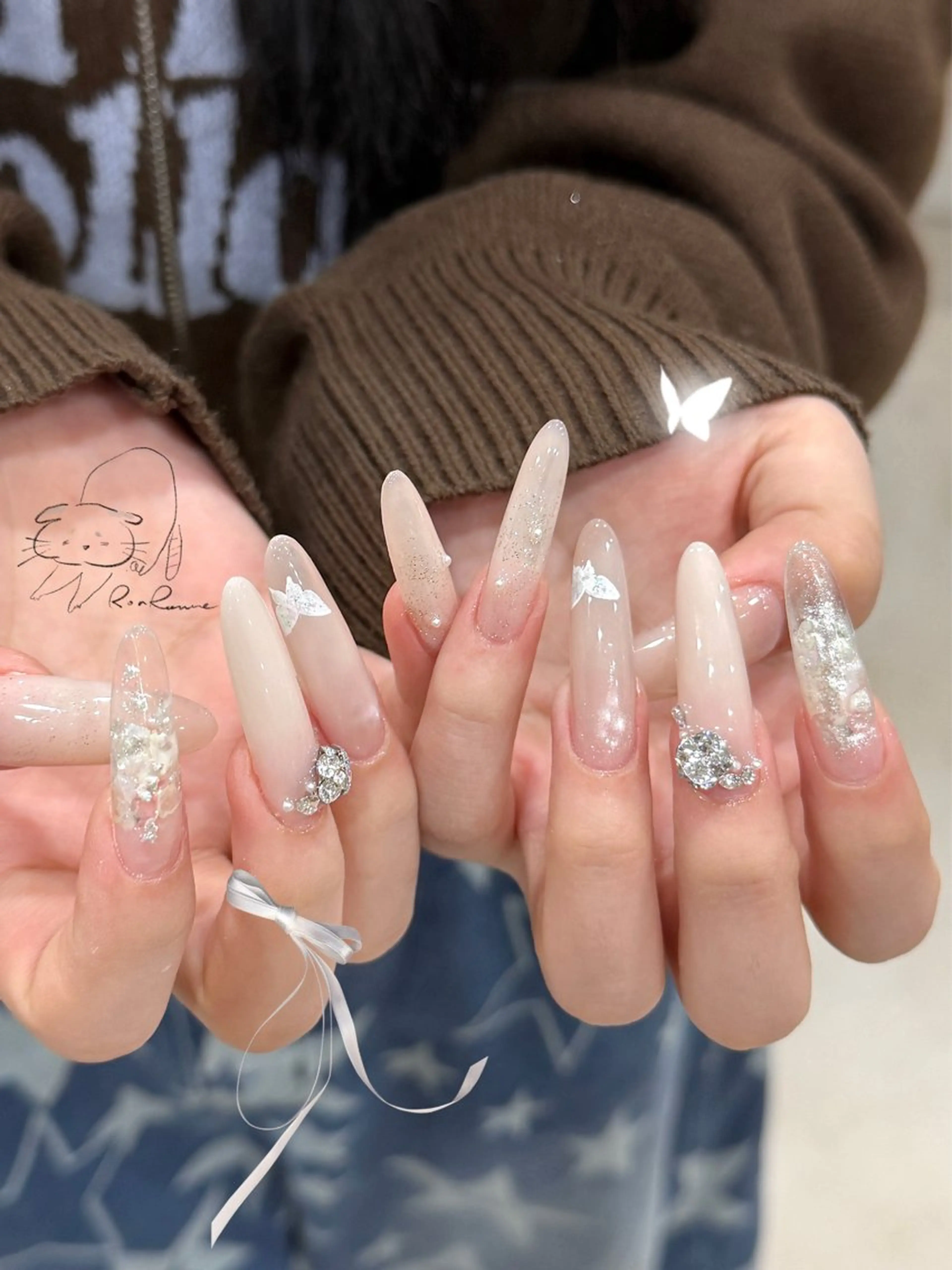 ネイル オーロラネイル 長さ出し フレンチネイル ジェルネイル ミラーネイル ハンドネイル Cho Artネイル所属・ronronne .のネイルデザイン