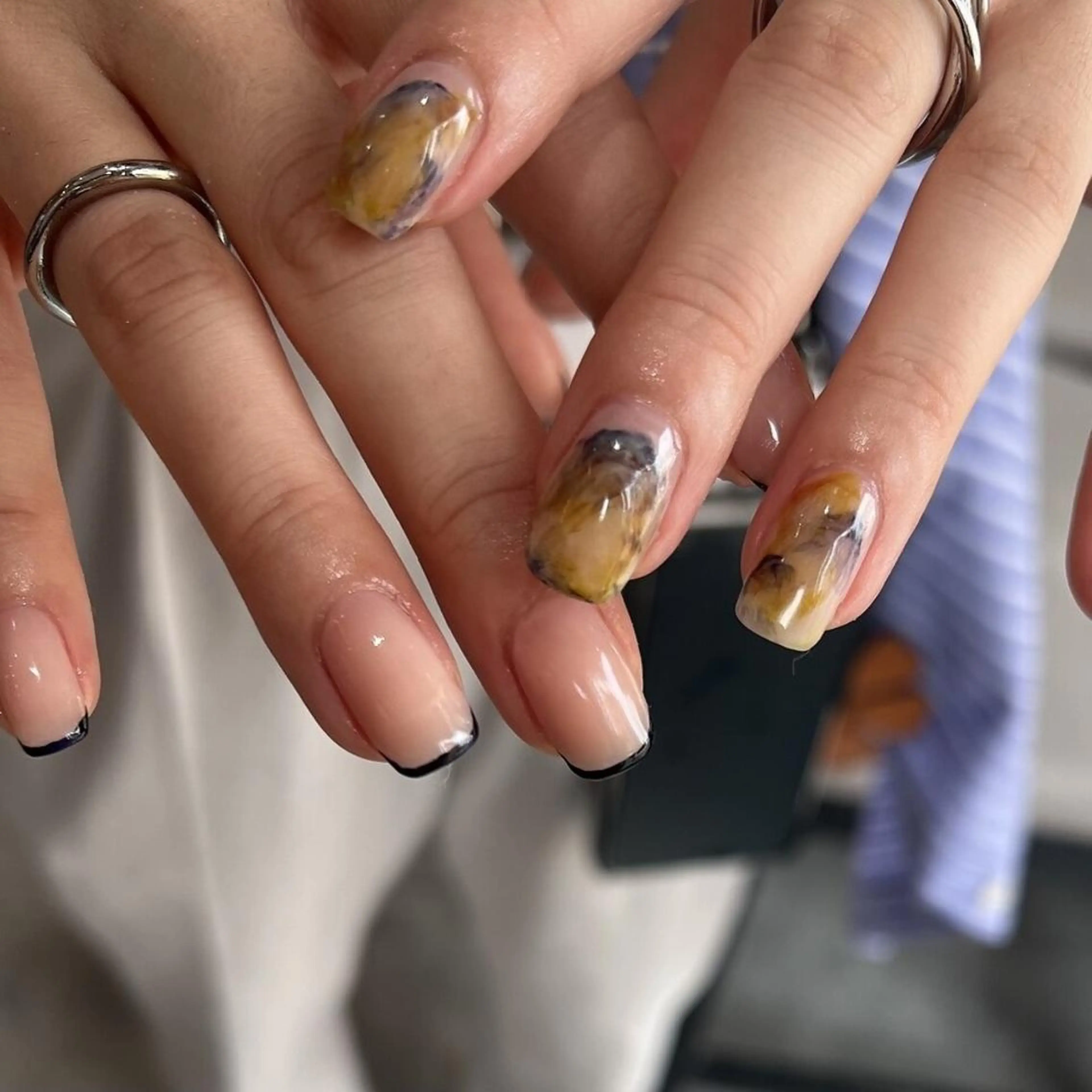 ネイル アートネイル クリアネイル フレンチネイル ジェルネイル ガラスフレンチ ハンドネイル 【パラジェル認定】 newiネイル京橋のネイルデザイン