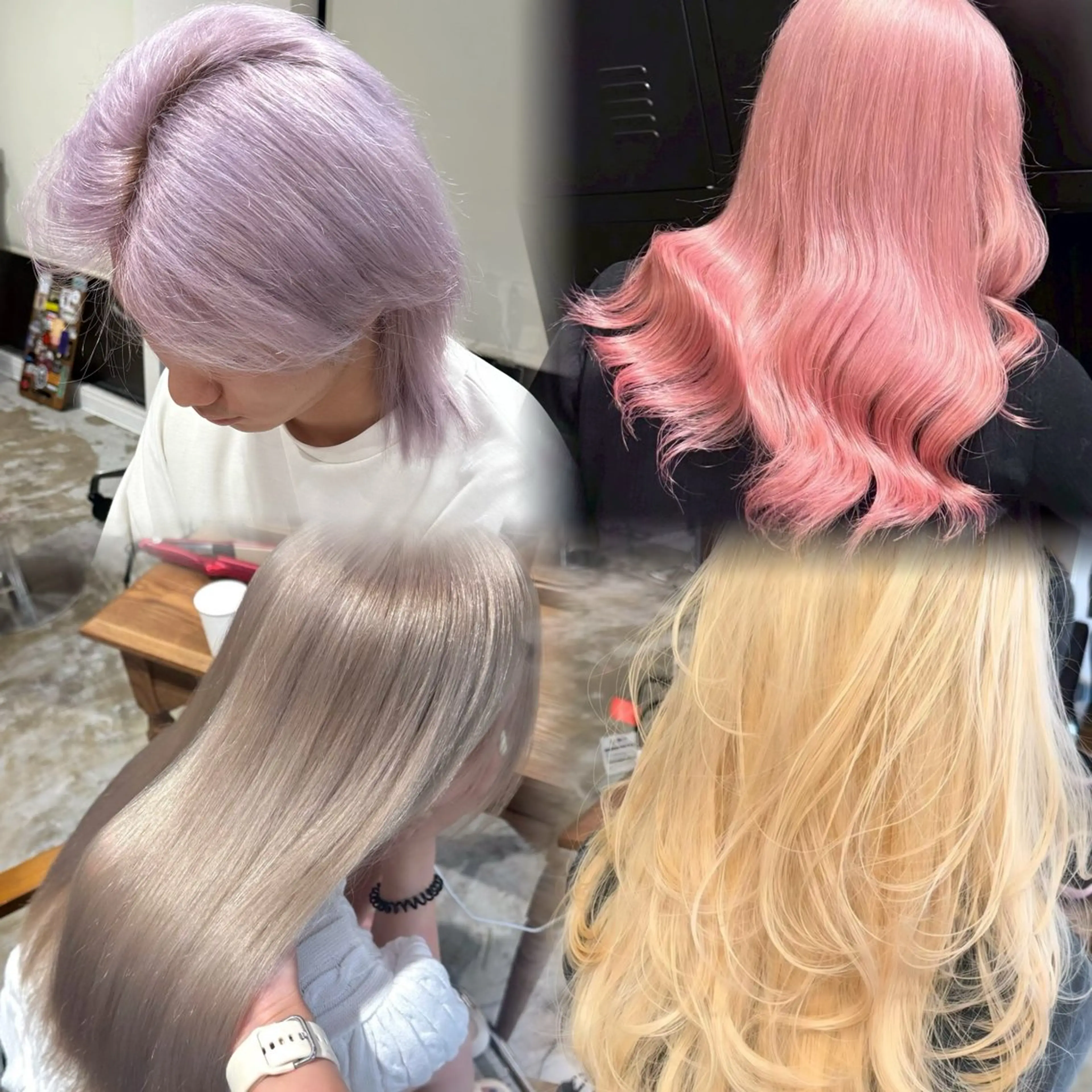 ロング ヘアカラー トリートメント カナ：ホワイトカラー /ピンクカラー‎のヘアスタイル