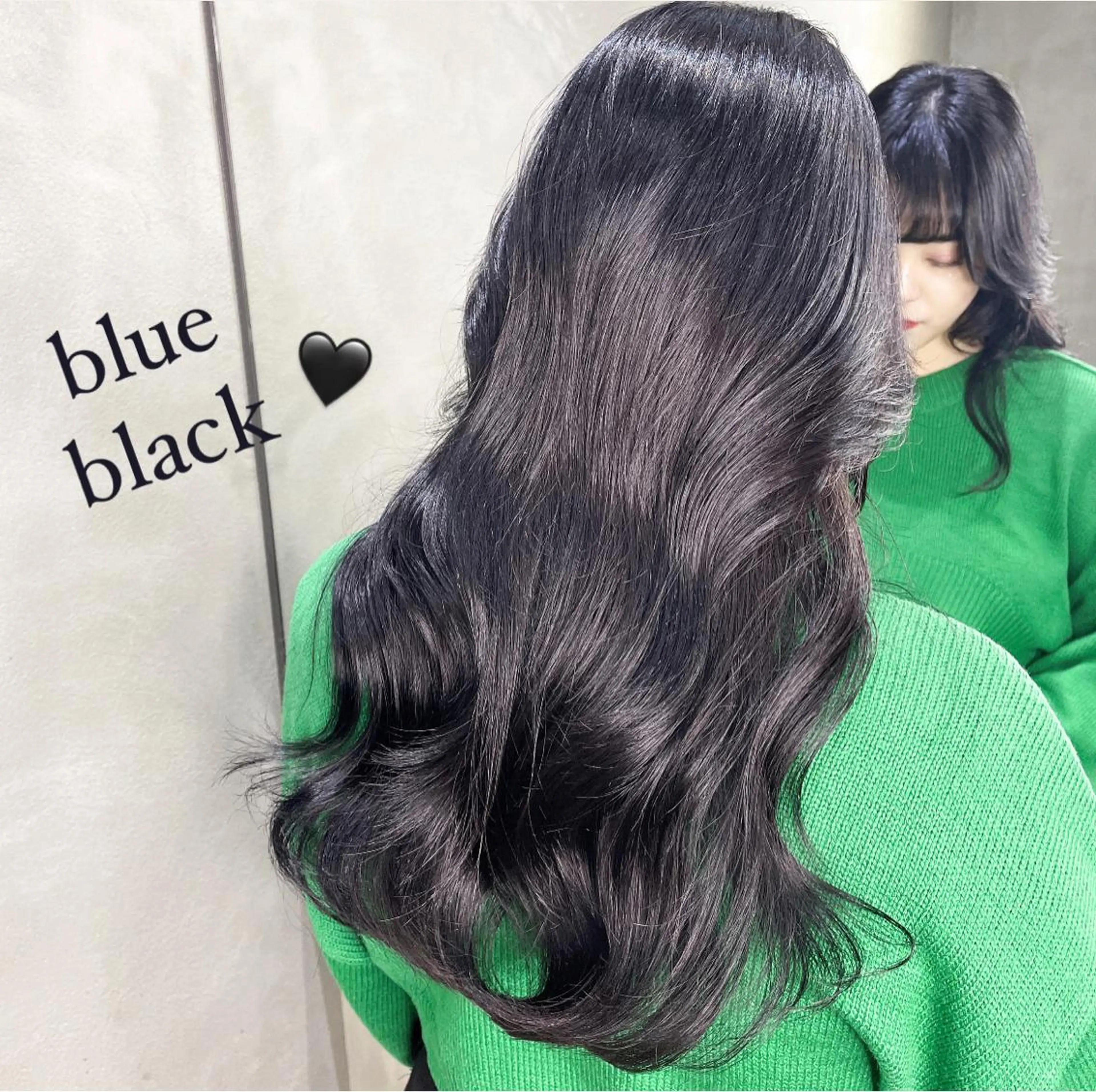 ロング カラー 黒髪 ブルーカラー ブルーブラック ヨシンモリ 韓国風ヘア カット ヘアカラー 透明感カラー× 小顔カット♡ヒデさんのヘアスタイル