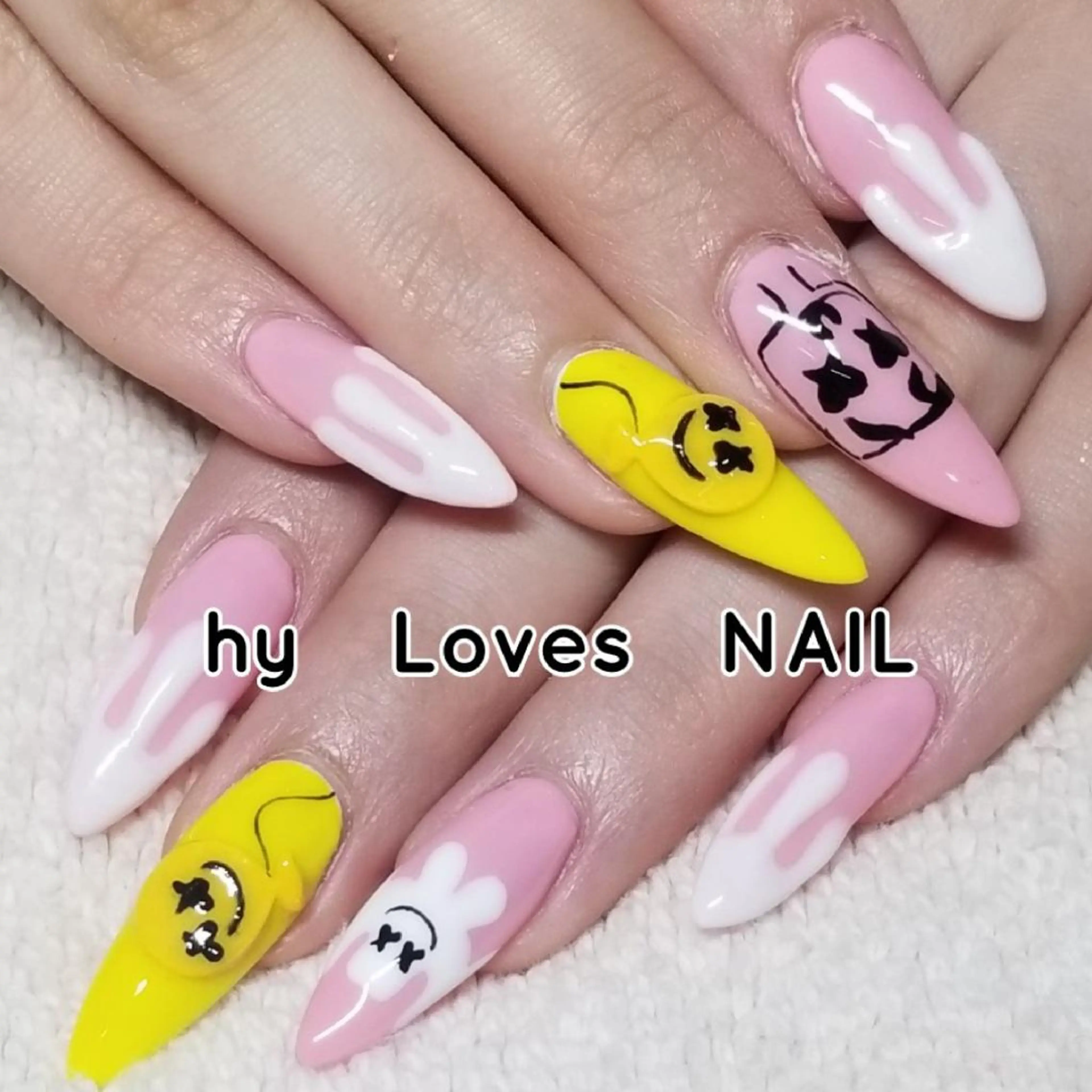 ネイル ピンク 春ネイル 黄色 ハンドネイル よしだ ひろきのネイルデザイン