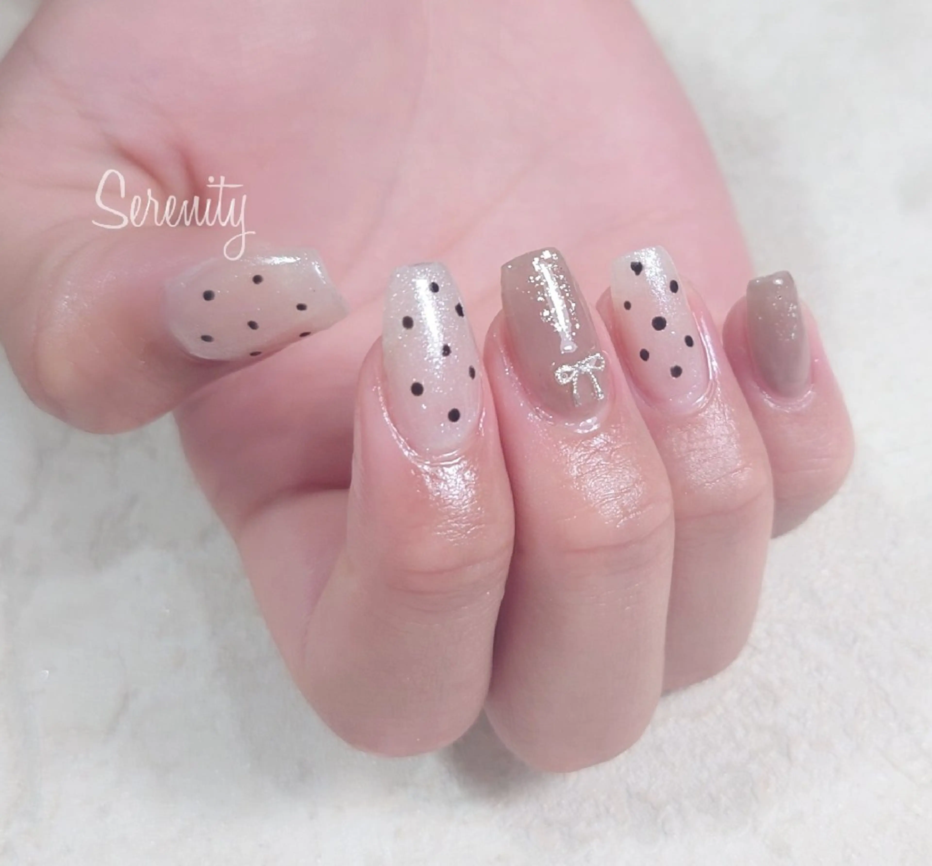 ネイル ドット ハート ピンク リボン バレンタイン nail  serenityのネイルデザイン