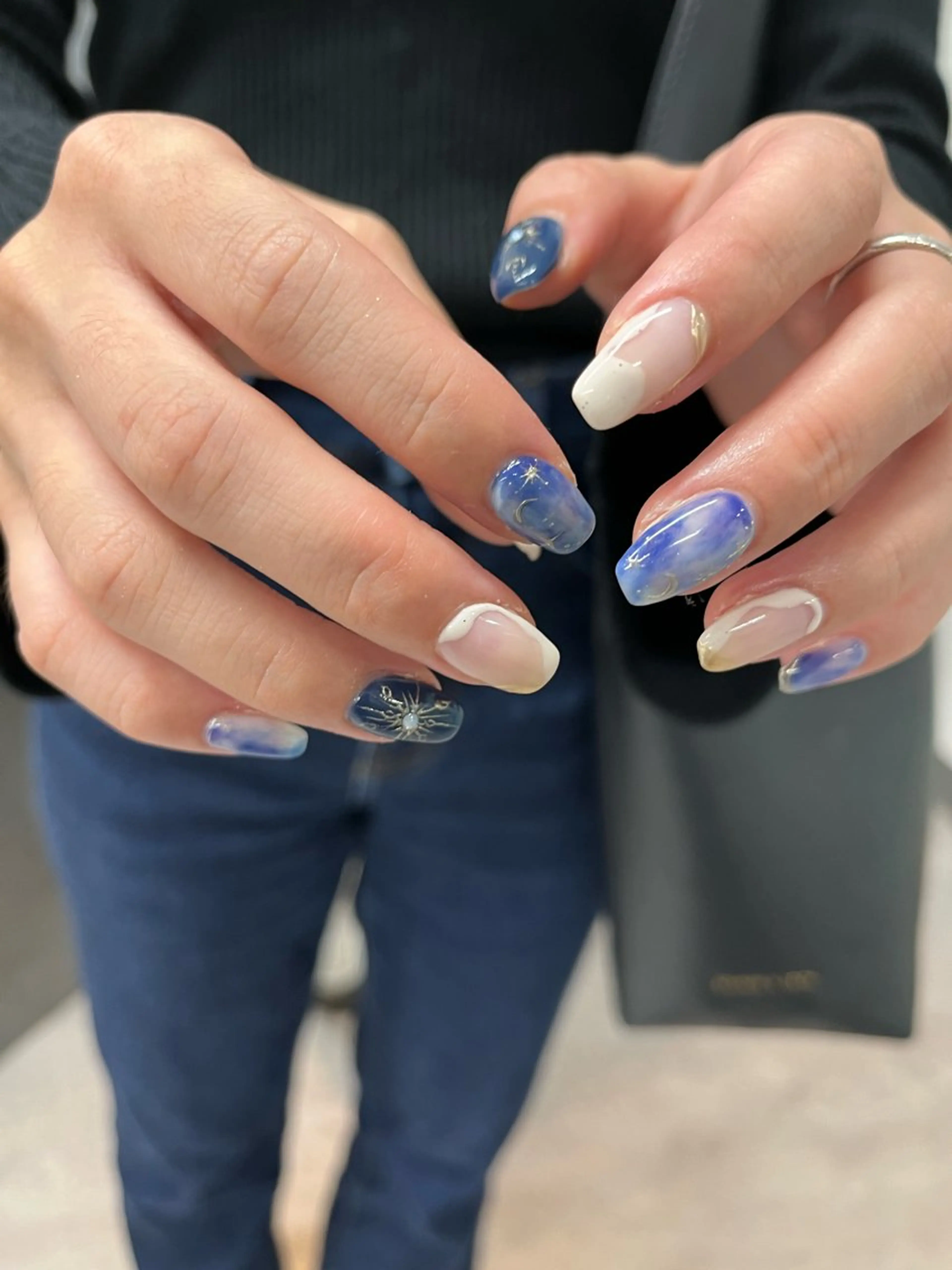 ネイル アートネイル ブルー ミラーネイル 持ち込み MUKUTOU nail 　YUKIのネイルデザイン