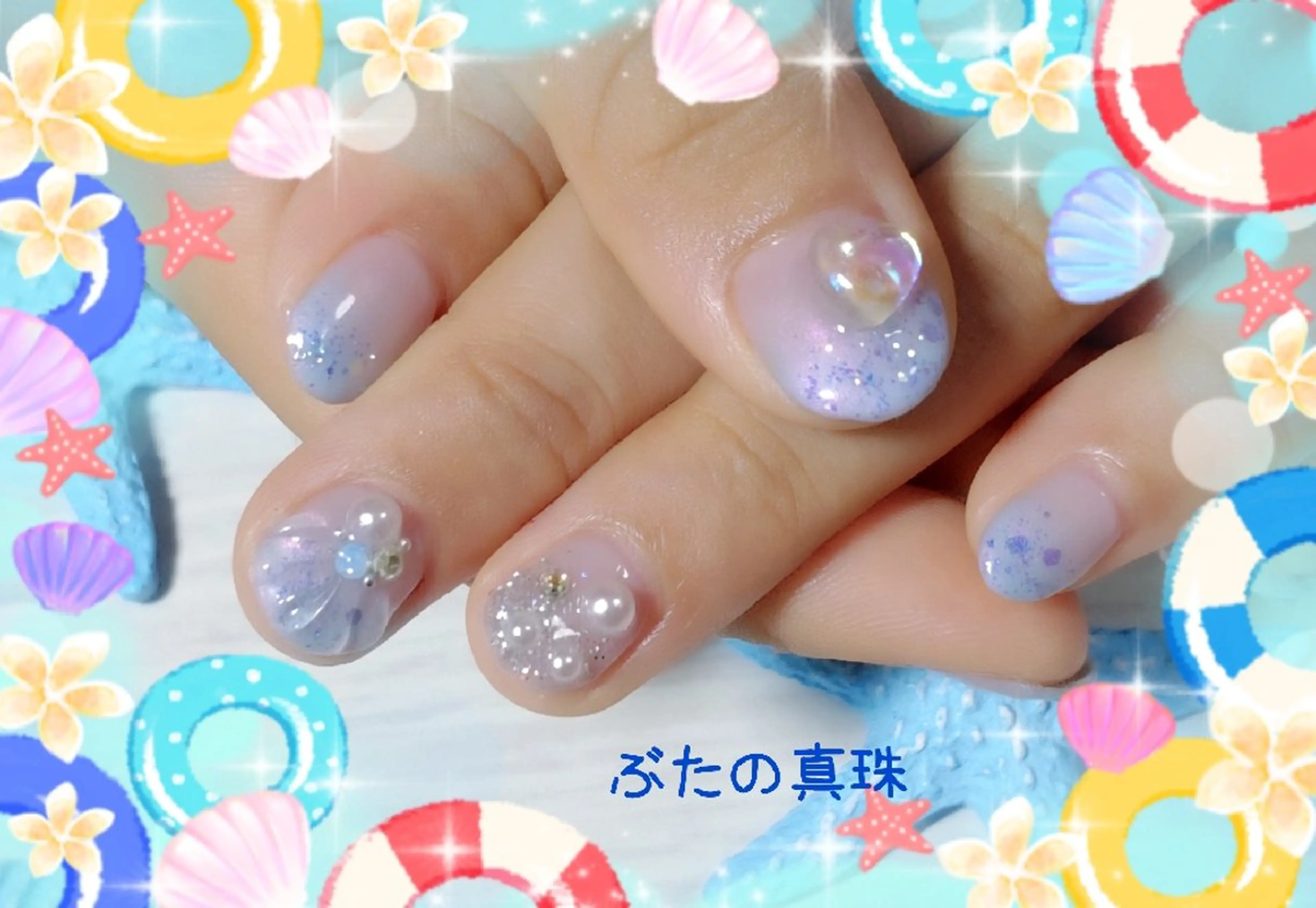 ネイル ブルー ハンドネイル 林 珠里のネイルデザイン