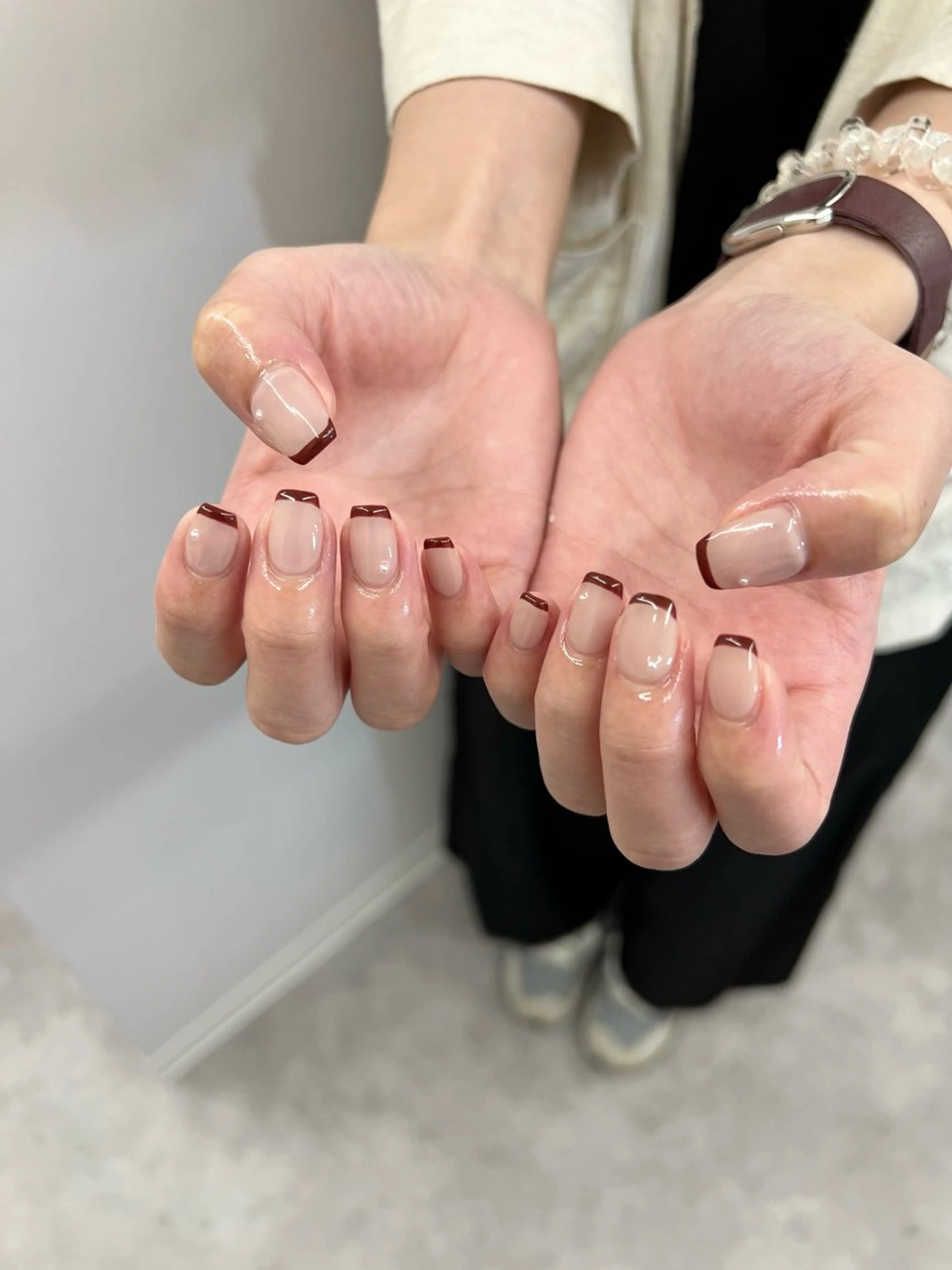 ネイル ボルドー フレンチネイル ジェルネイル 韓国ネイル マグネットネイル ハンドネイル ハンドケア Bana_ Nailのネイルデザイン