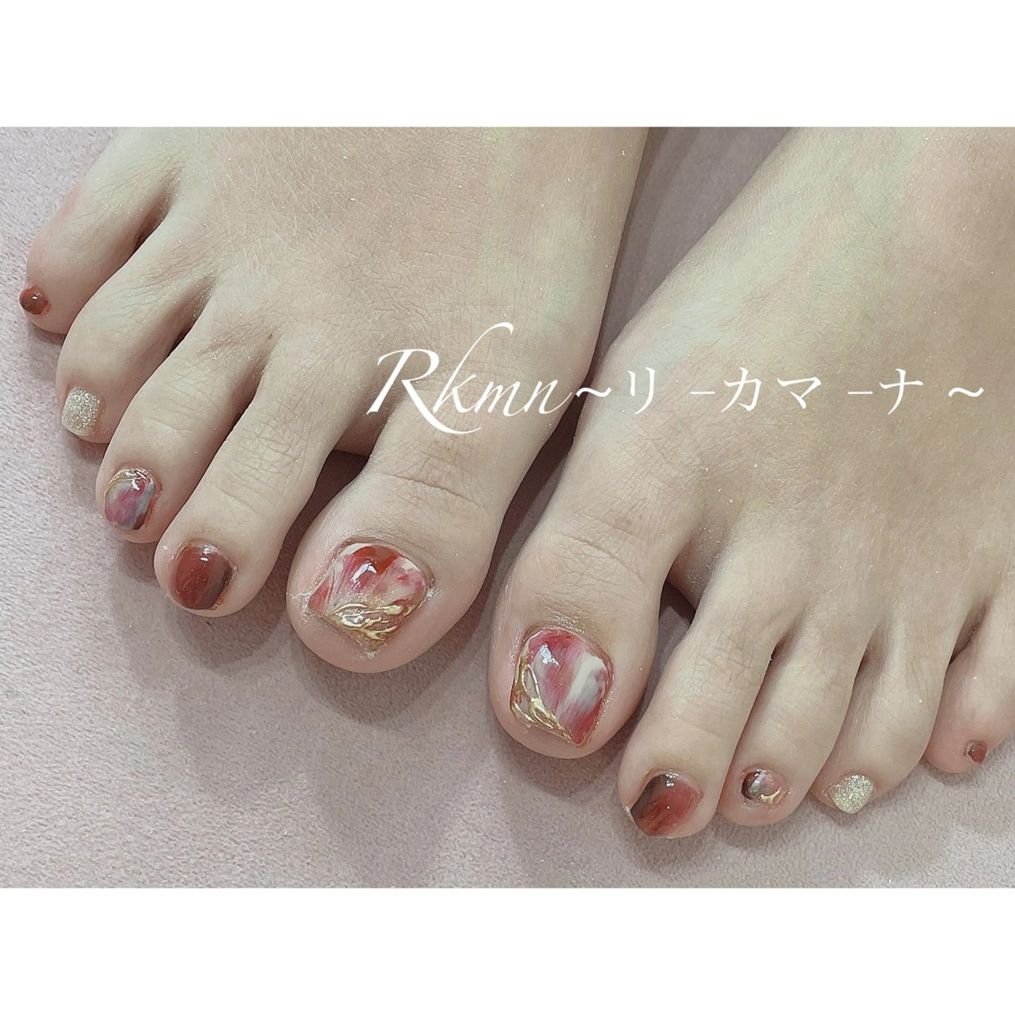 ネイル アートネイル ボルドー フットネイル ニュアンスネイル 春ネイル Rkmn ~リ-カマ-ナ~のネイルデザイン