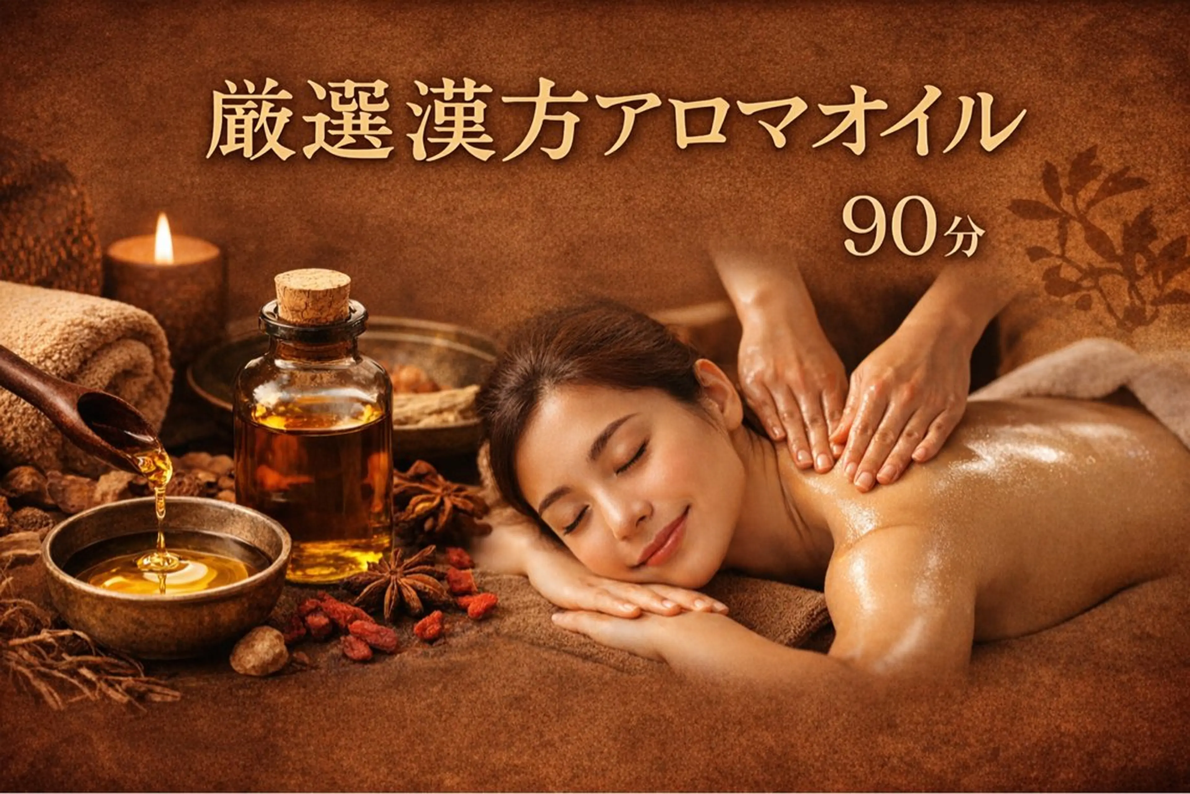 店長おすすめ★厳選漢方アロマ使用リンパトリートメント（背面・デコルテ・ヘッドスパ）90分 ¥7980の写真