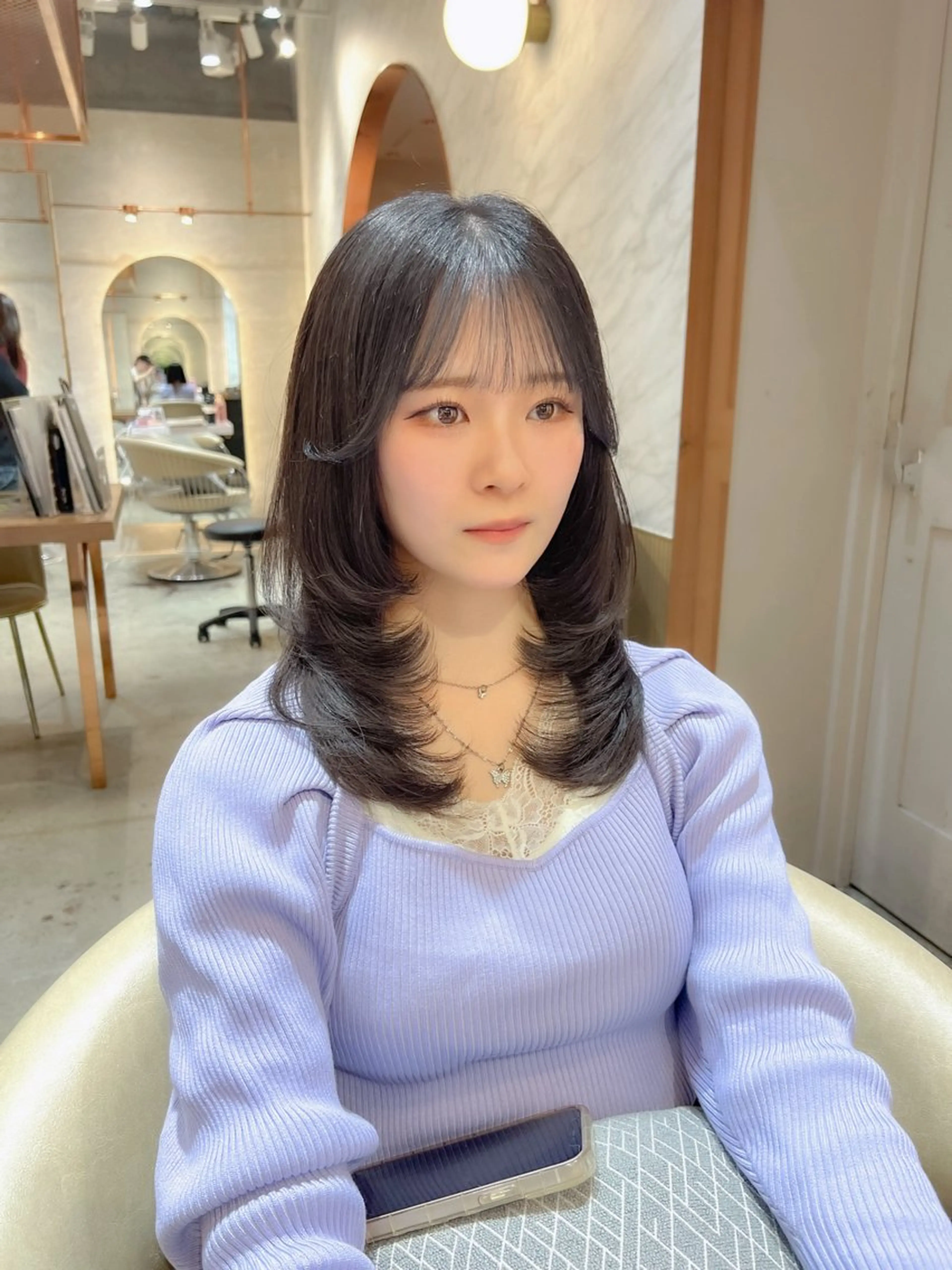 ミディアム 韓国風ヘア レイヤーカット カット ヘアカラー トリートメント 韓国ヘア🇰🇷／艶 カラー🫧/木村和生のヘアスタイル