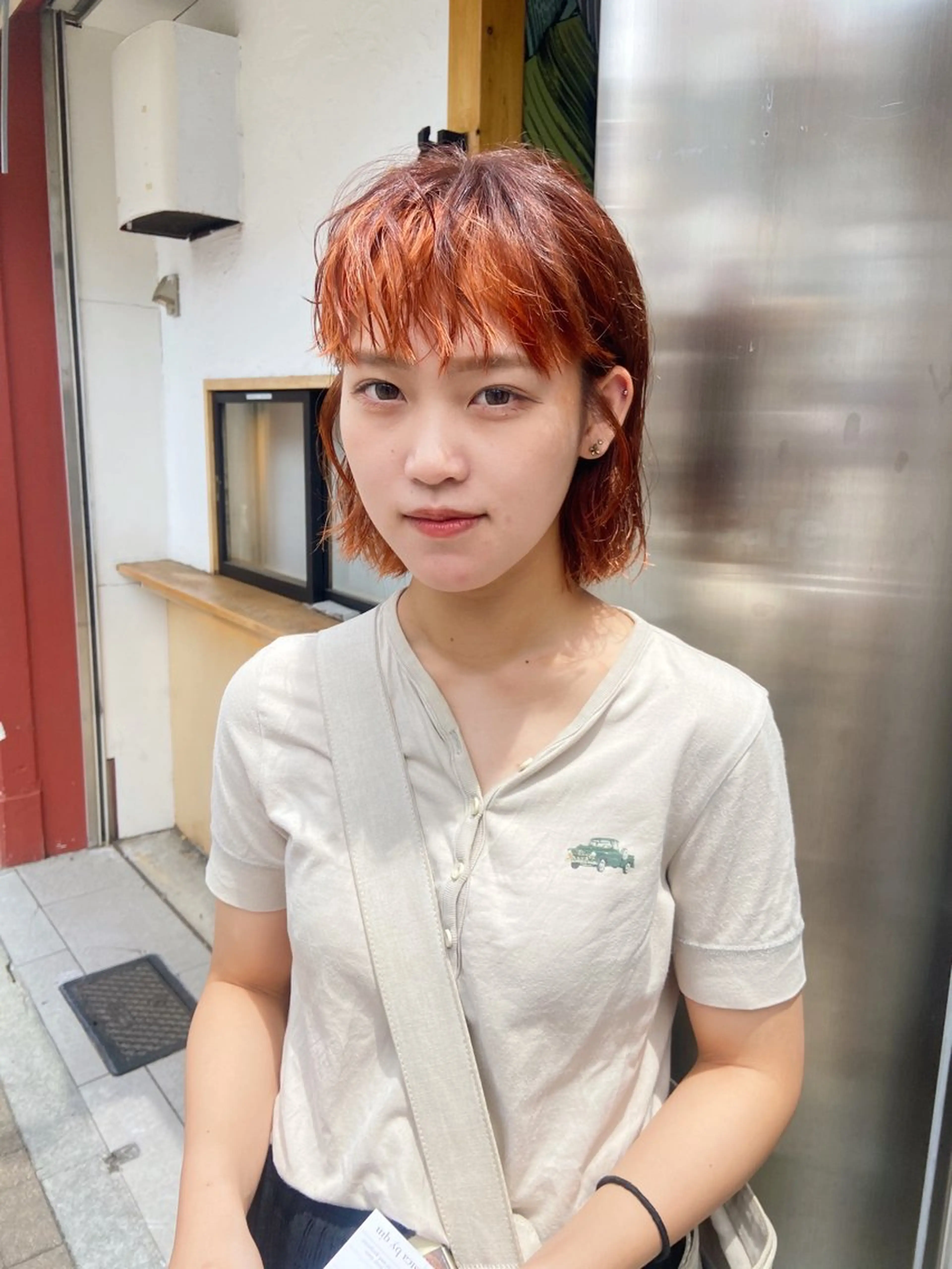 ショート カラー ブリーチ オレンジ ヘアカラー デザインパーマ 藤田和樹のヘアスタイル