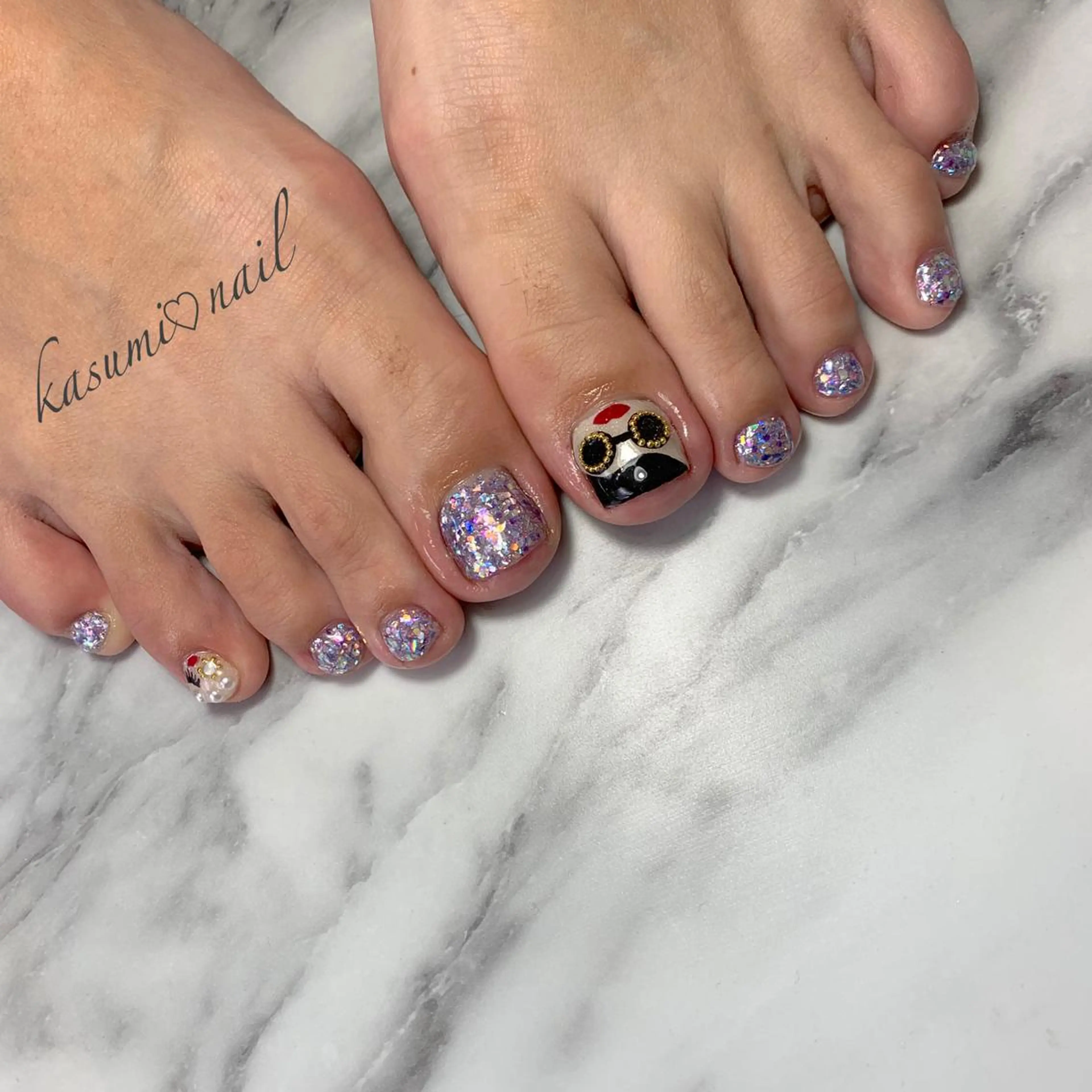 ネイル アートネイル フットネイル 大理石ネイル(マーブル) ミラーネイル ニュアンスネイル KASUMI♡ Nailのネイルデザイン