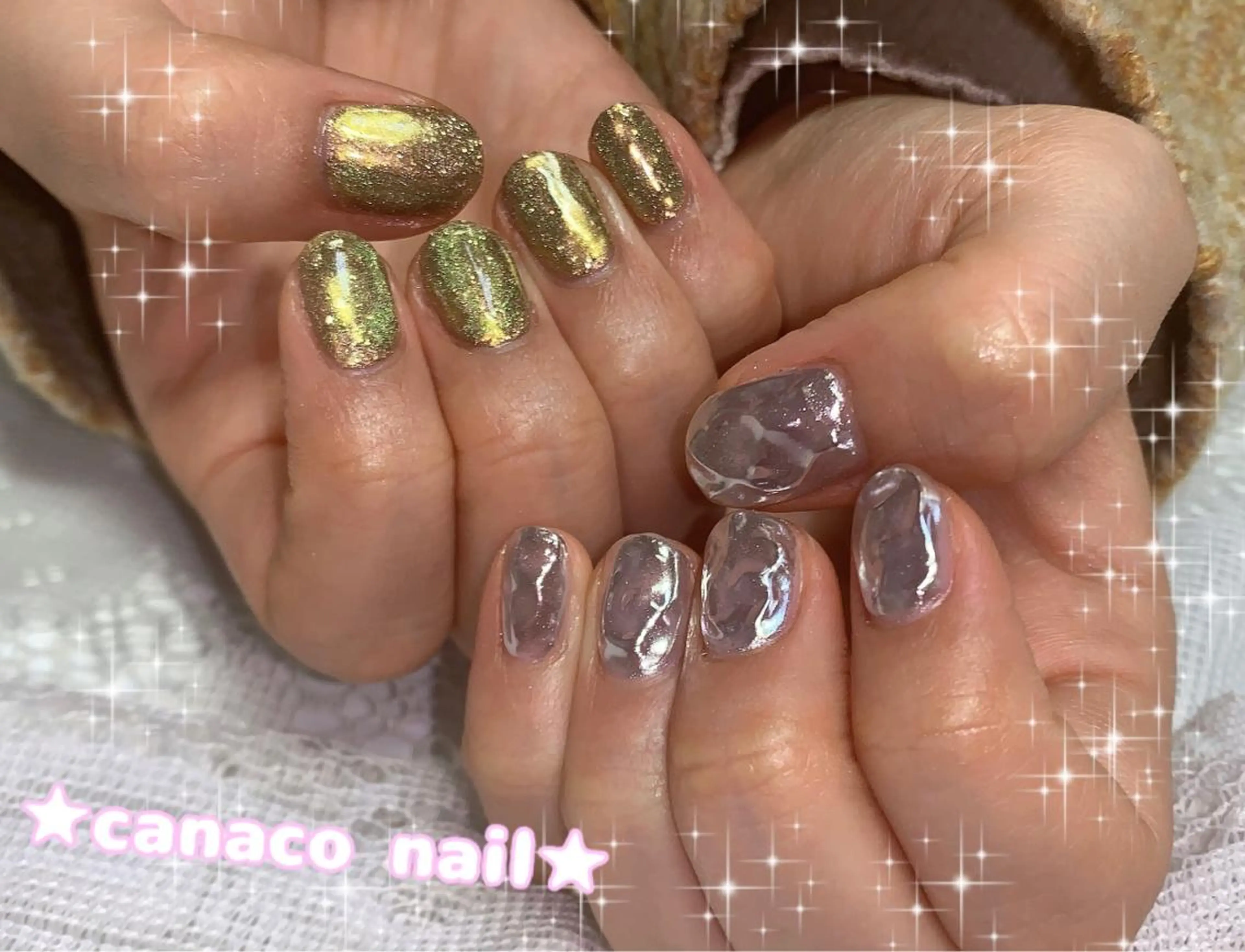 ネイル アートネイル ジェルネイル ゴールド マグネットネイル ミラーネイル ハンドネイル ハンドケア Felice所属・ベテランネイル cnc  nailのネイルデザイン