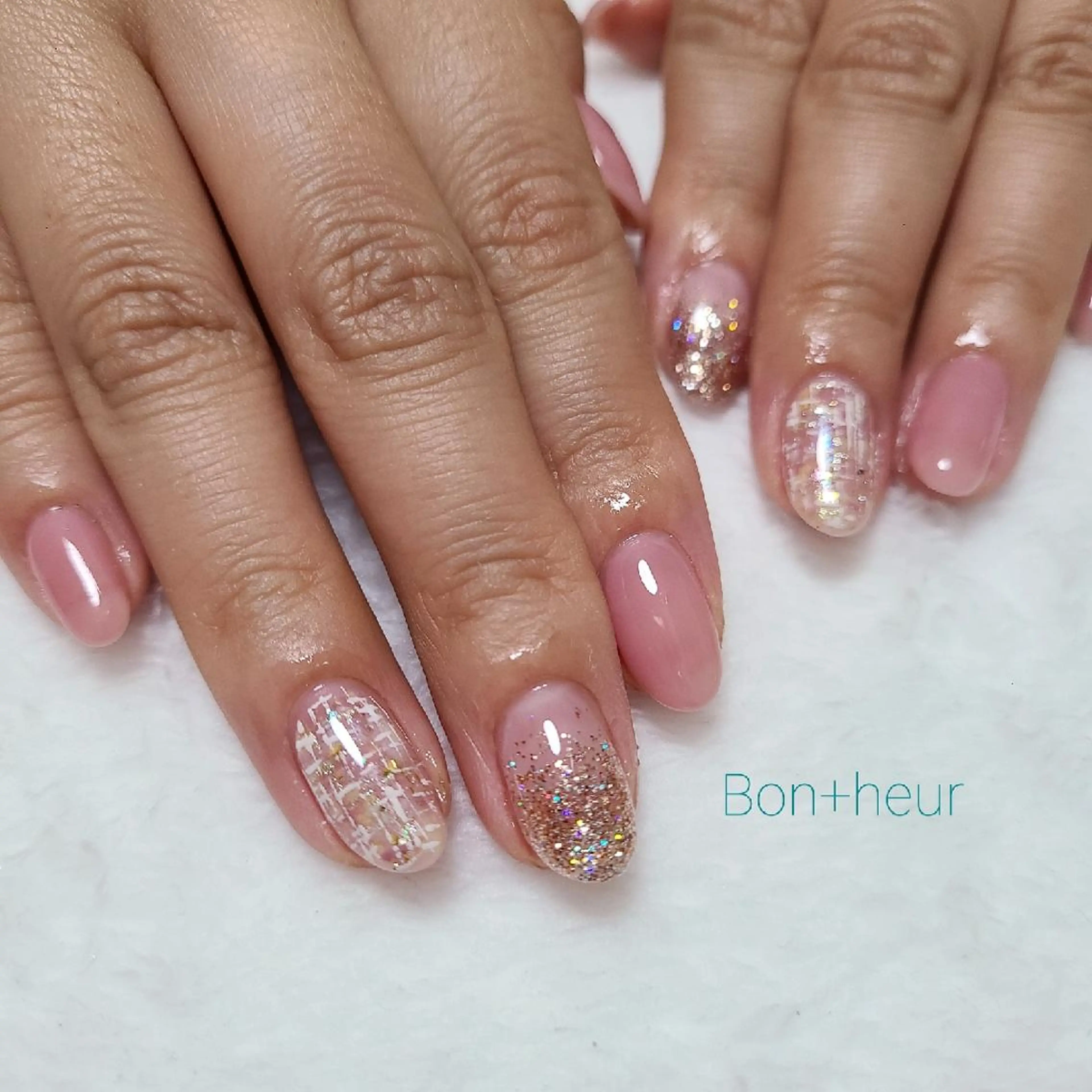 ネイル クリアネイル ジェルネイル ワンカラーネイル ピンク ツイードネイル 宮口 紗子のネイルデザイン